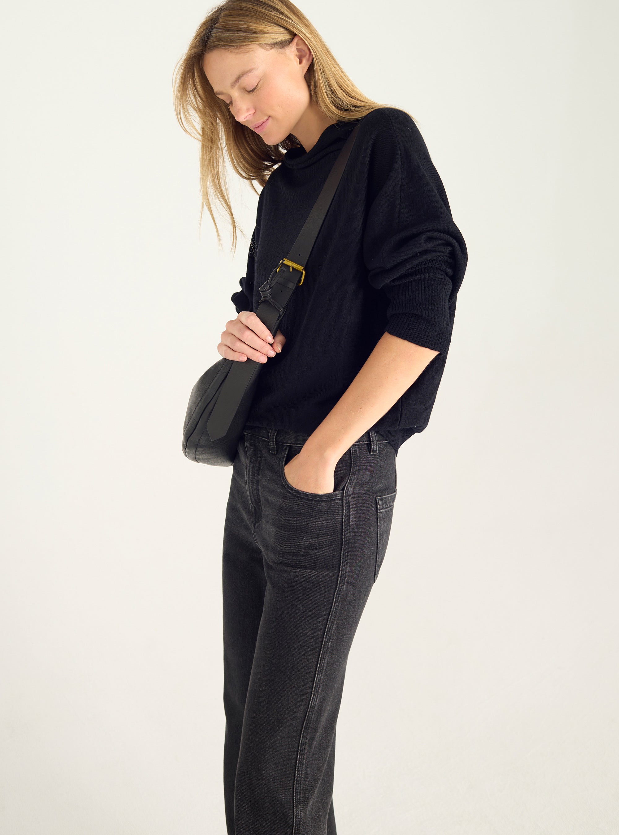 Oversized sweater with draped collar