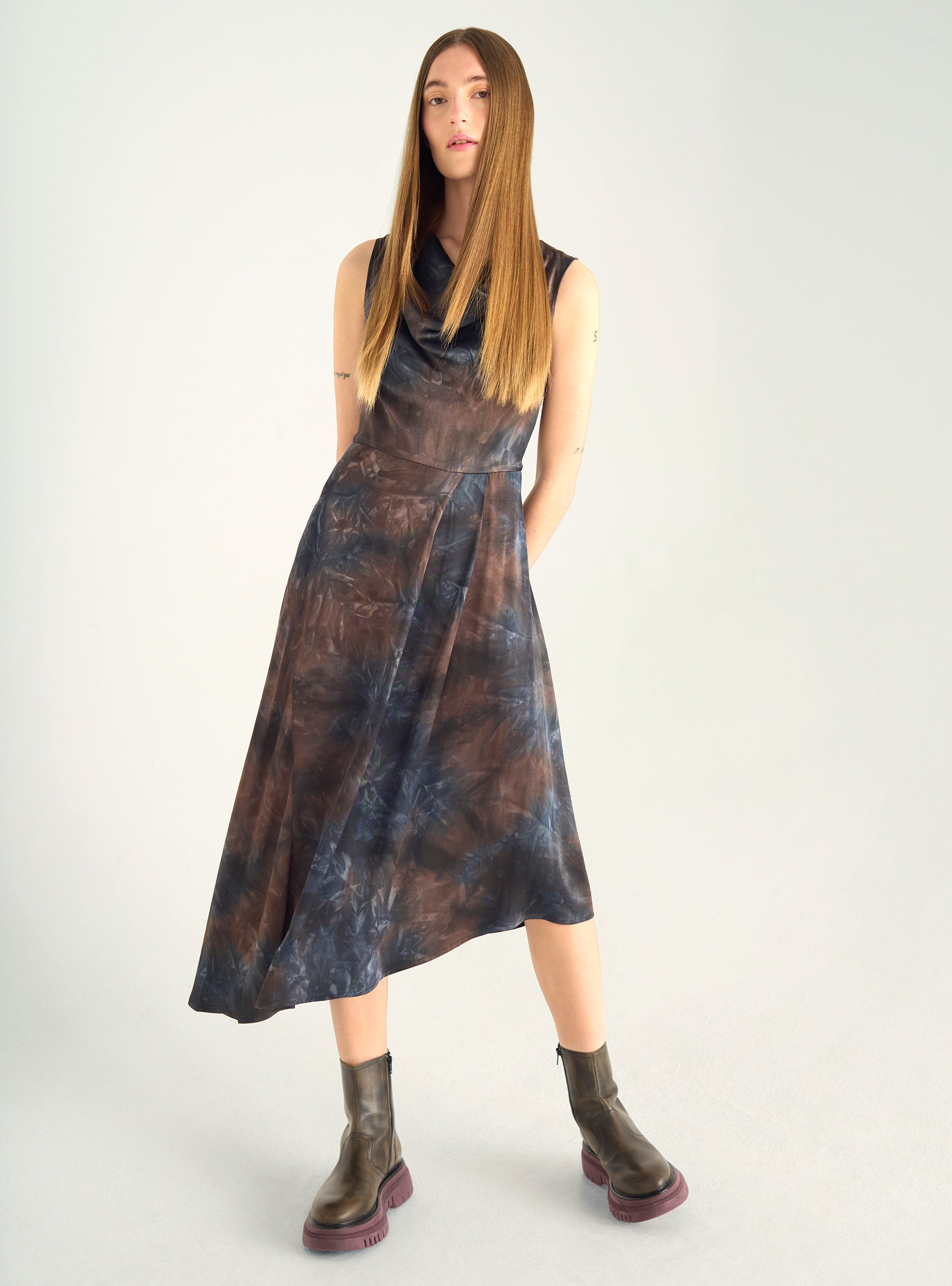 Satin dress with cowl neck