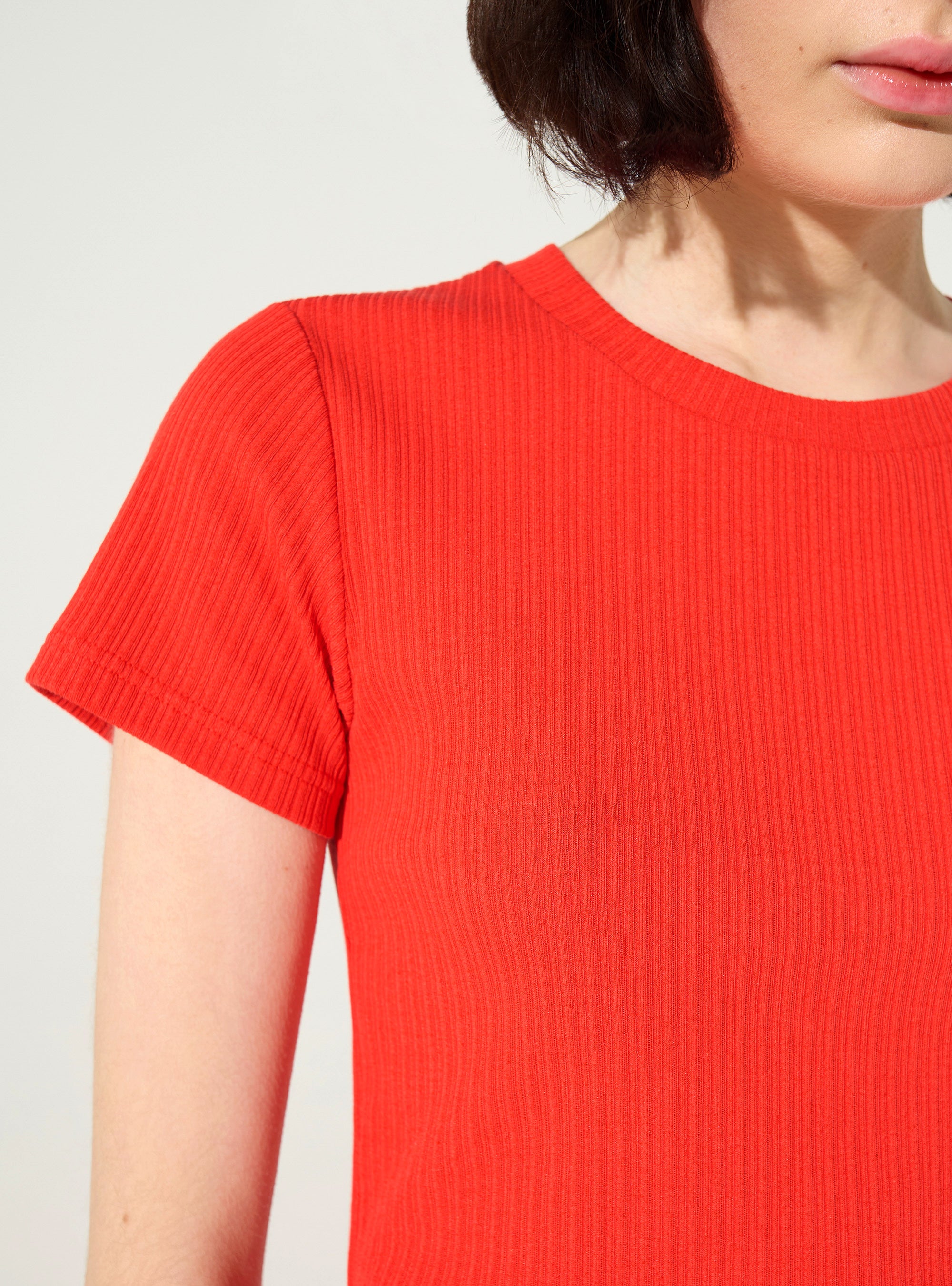 Fitted pleated cotton t-shirt red