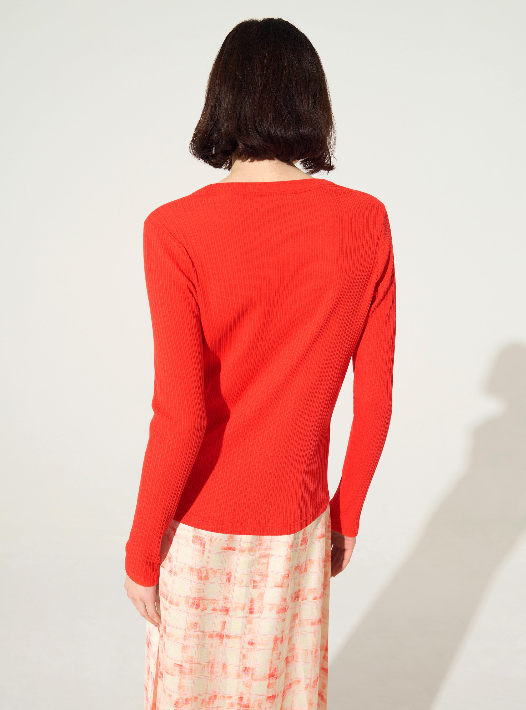 Red Cotton Pleated Fitted Cardigan