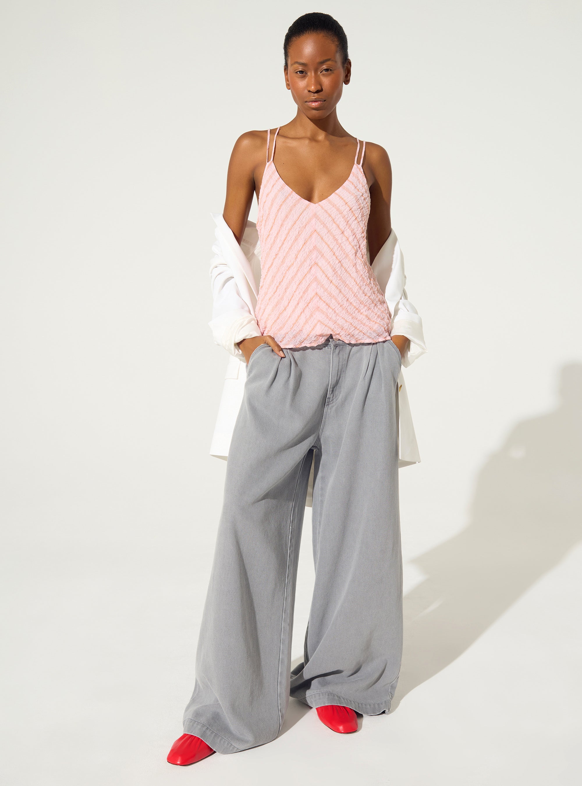Red Cotton Pleated Fitted Tank Top – COTELAC | Official Store