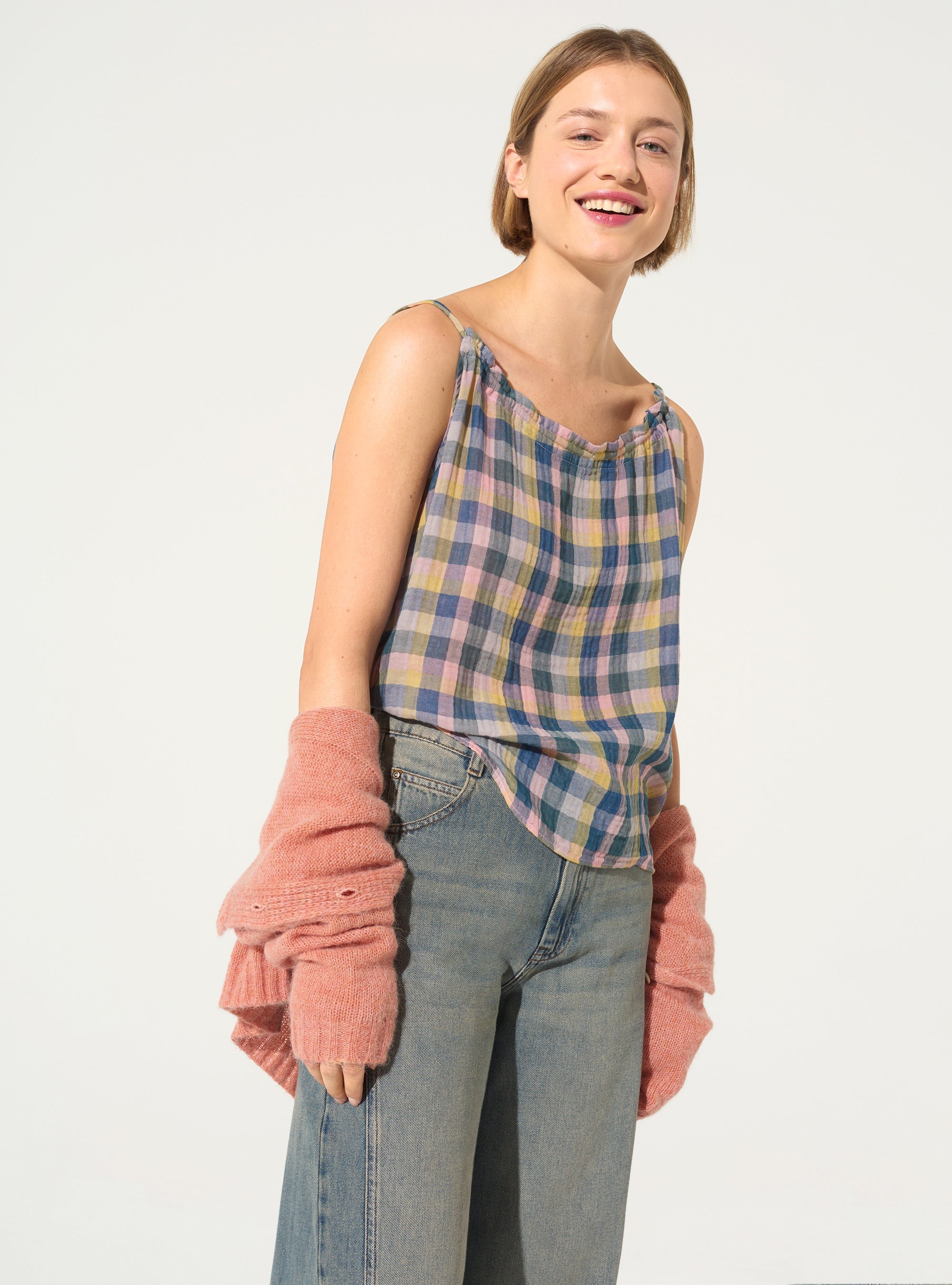 Loose blue cotton tank top