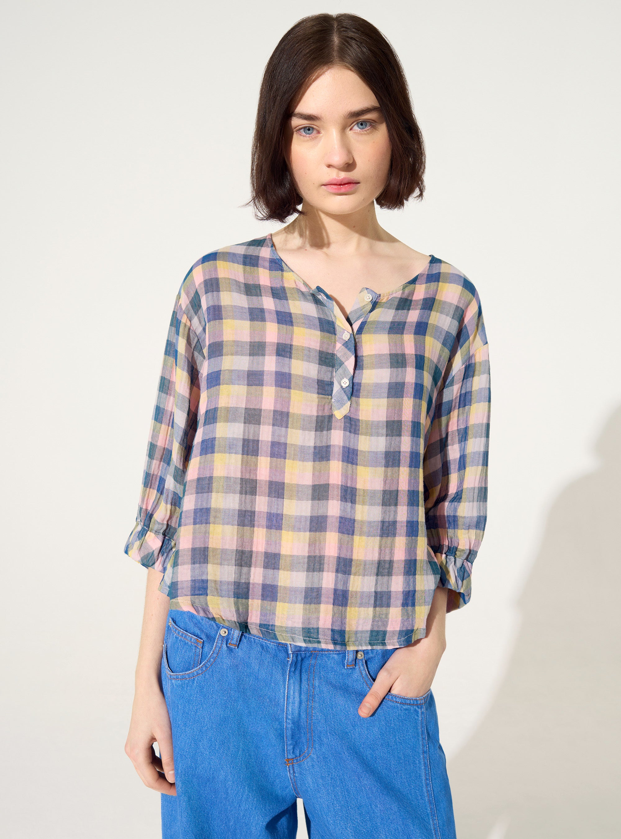 Oversized blouse in blue cotton