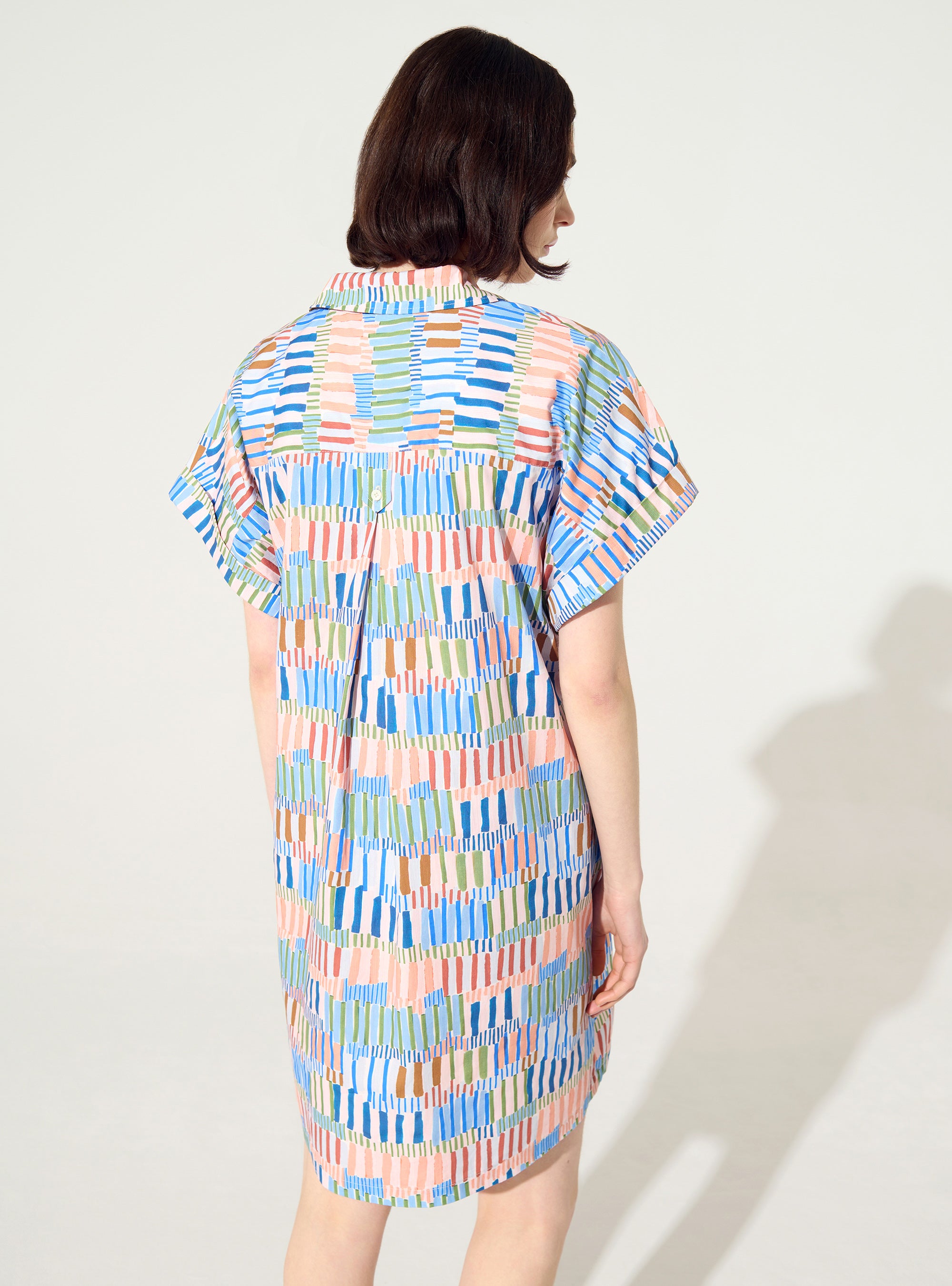 Loose printed dress in blue cotton