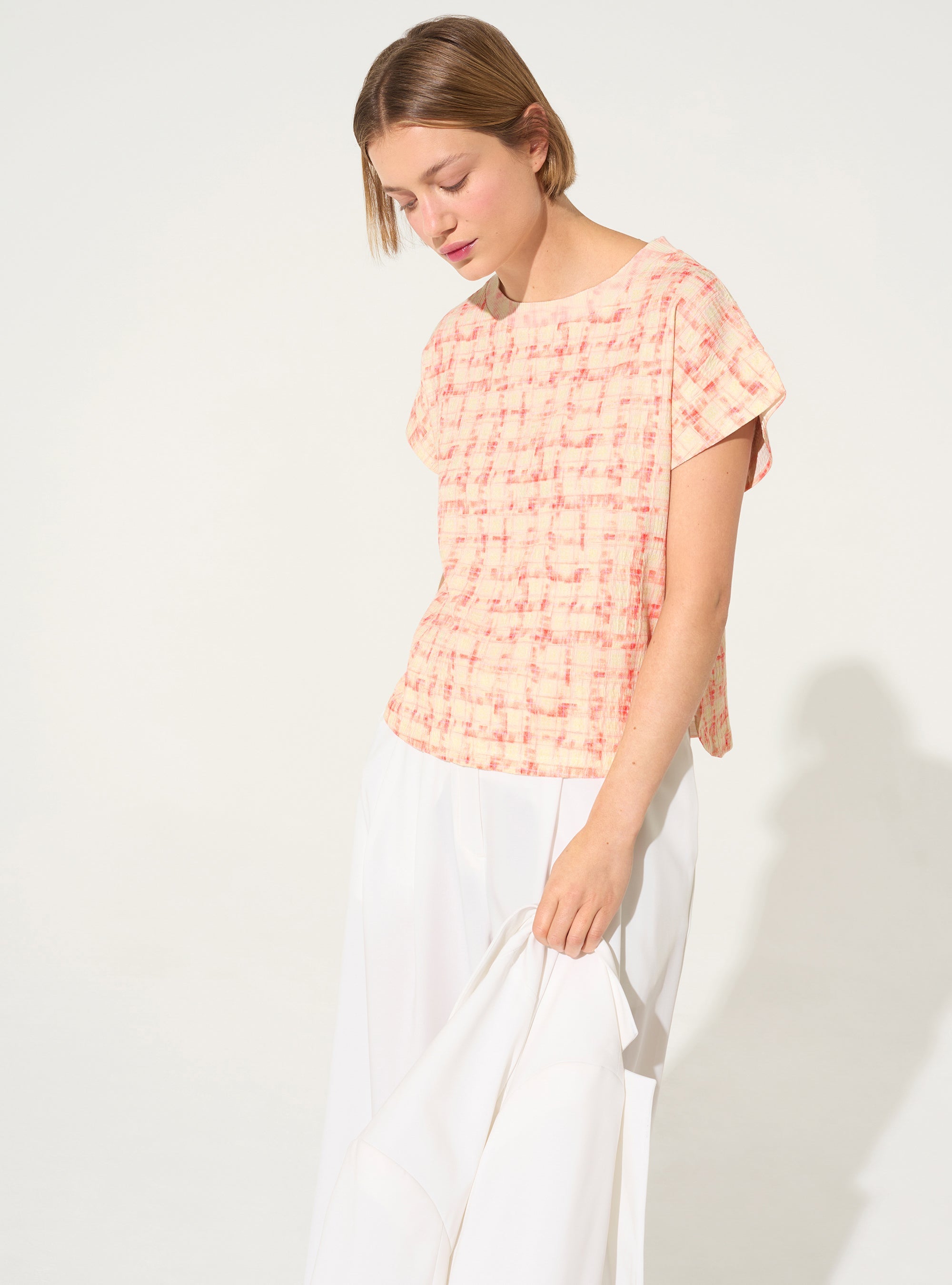 Straight blouse with orange print