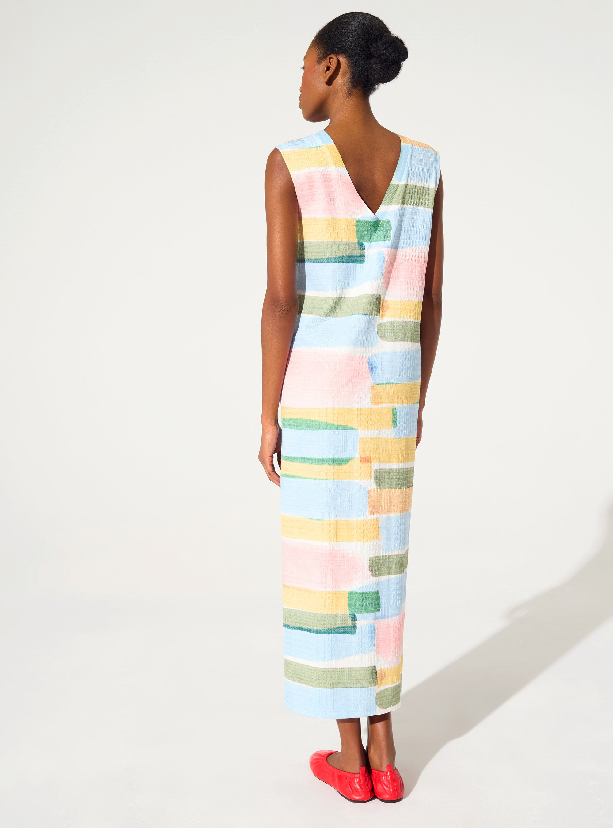 Yellow striped print fitted dress