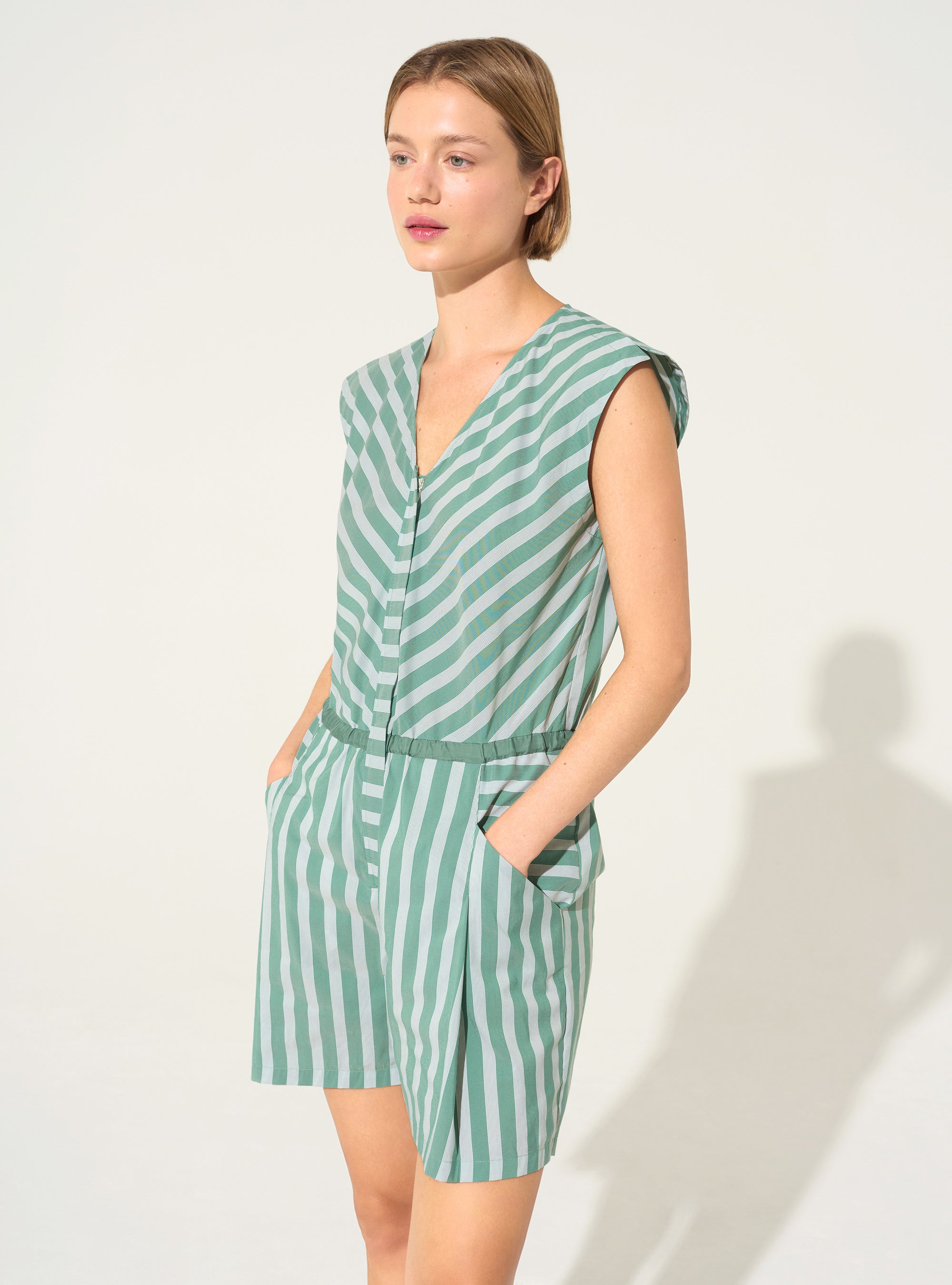 Upcycled green cotton playsuit