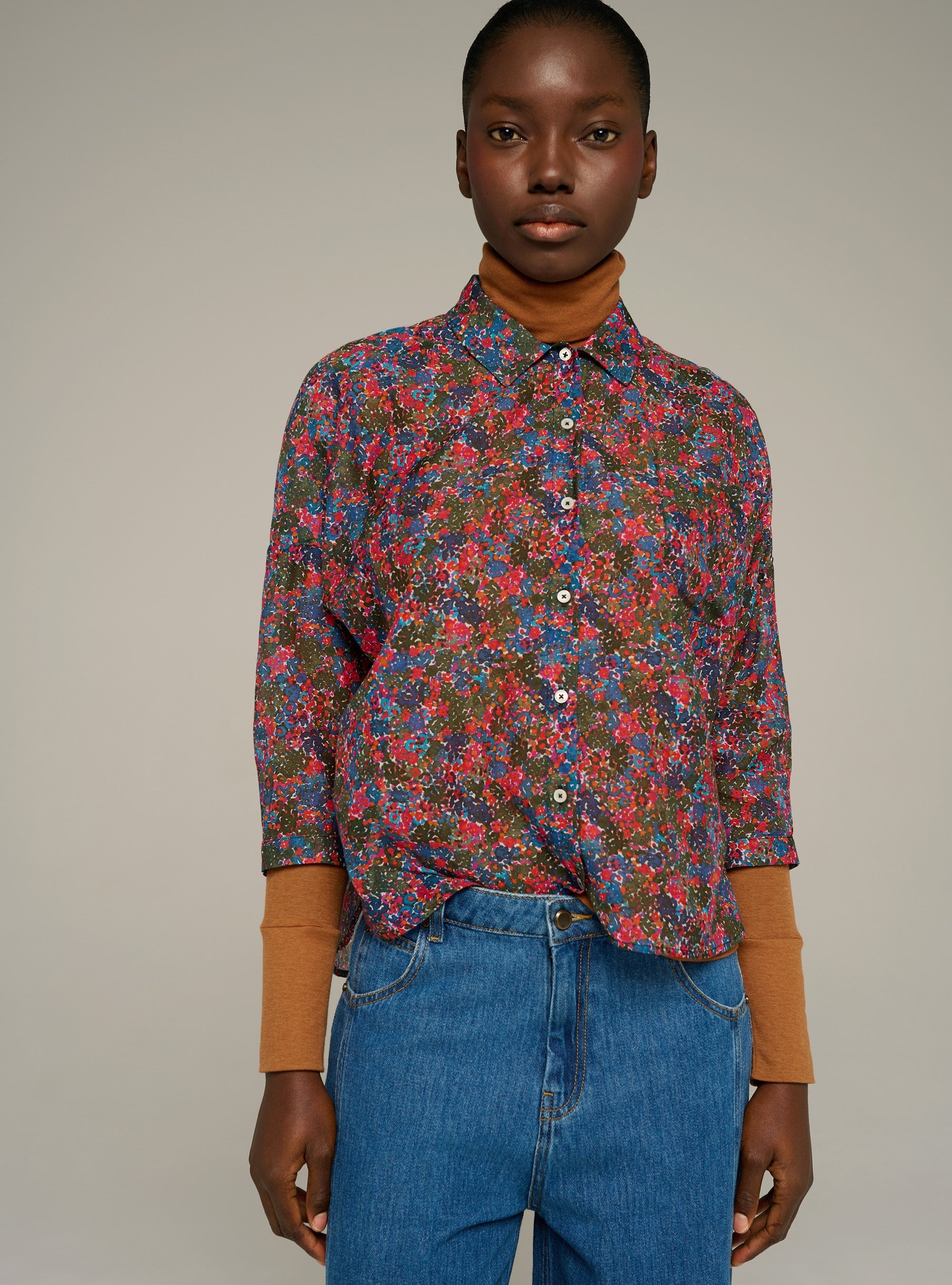 Cotélac Printed long-sleeve cotton-silk voile shirt