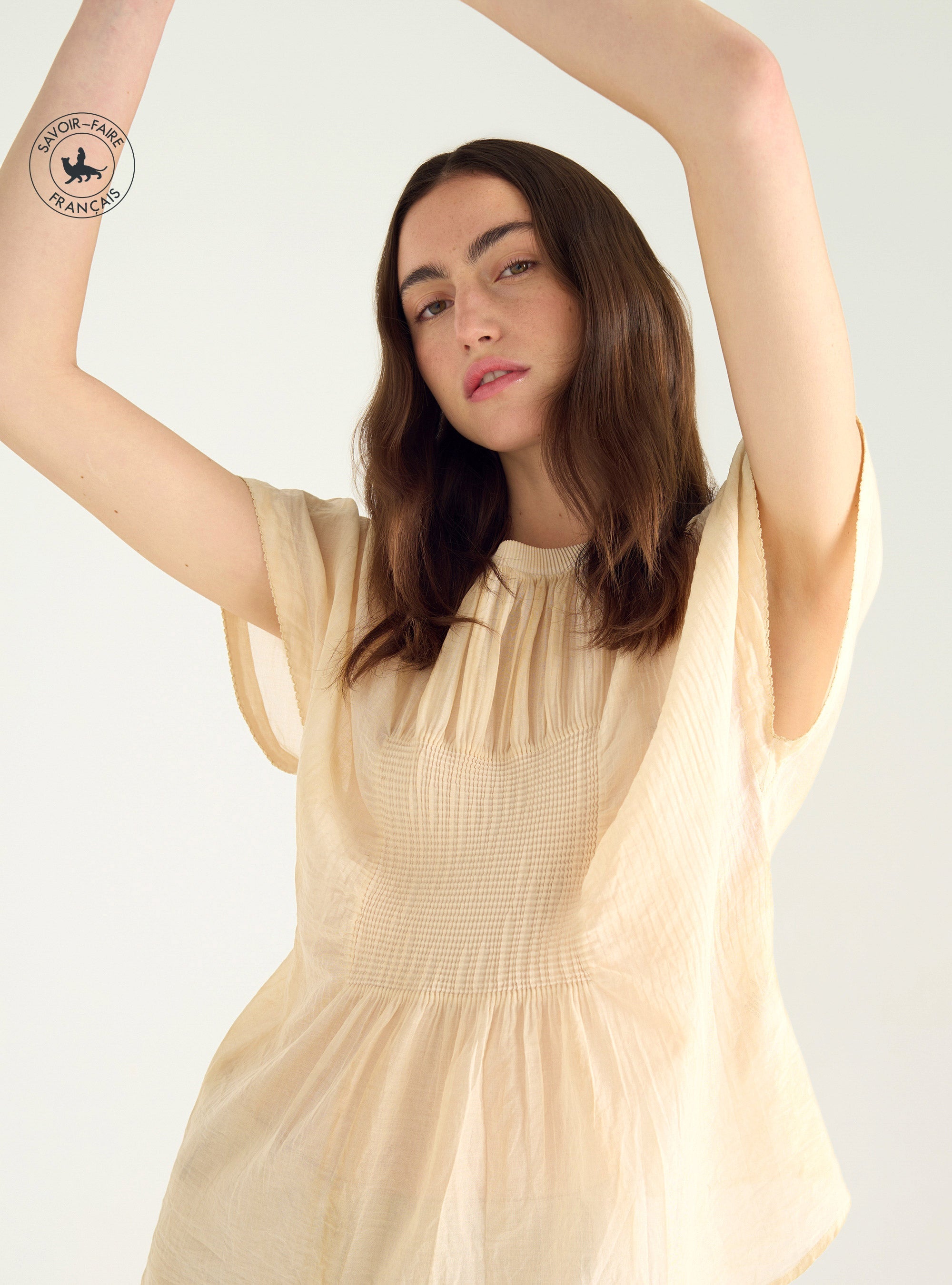 Cotton voile and pleated blouse