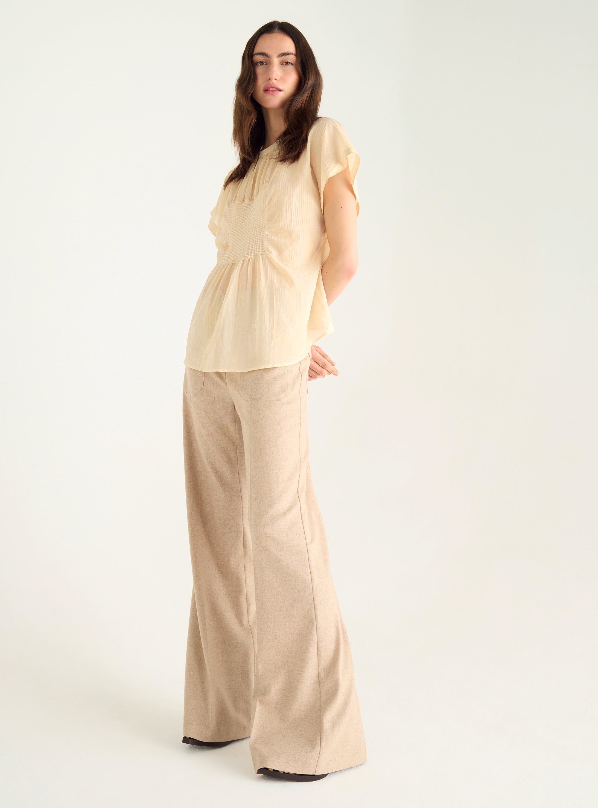 Cotton voile and pleated blouse