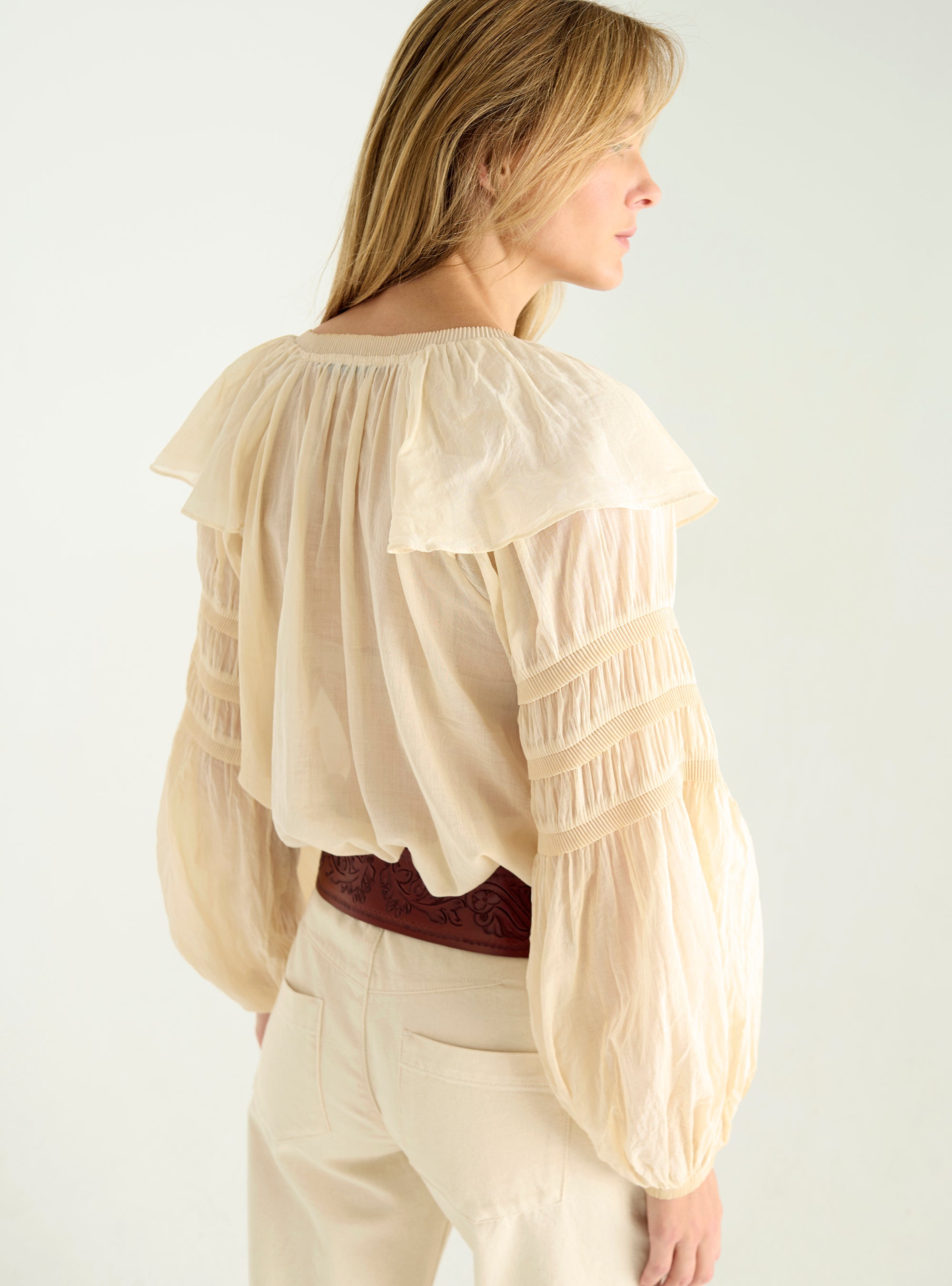 Pleated voile blouse