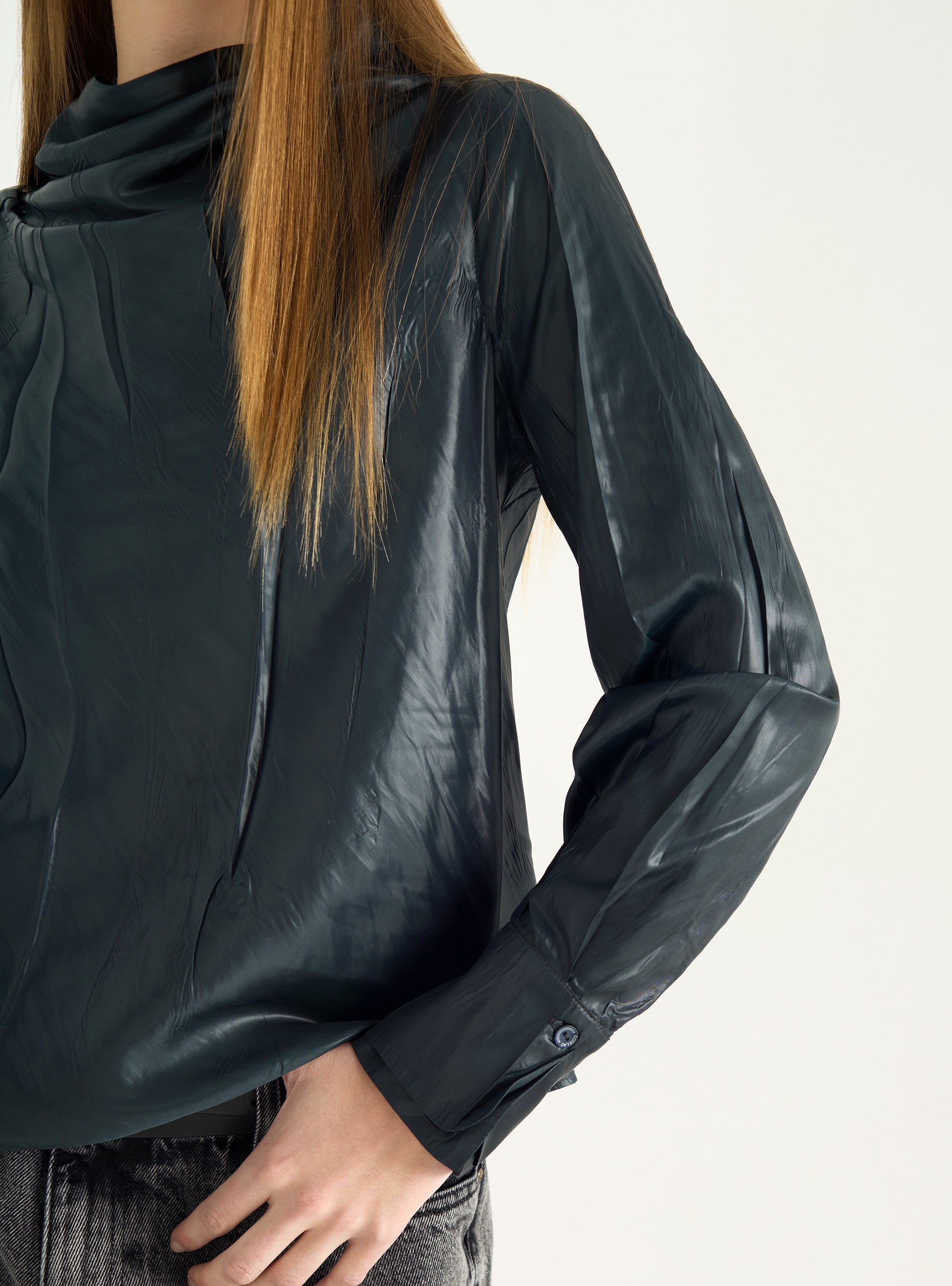 Satin blouse with high collar
