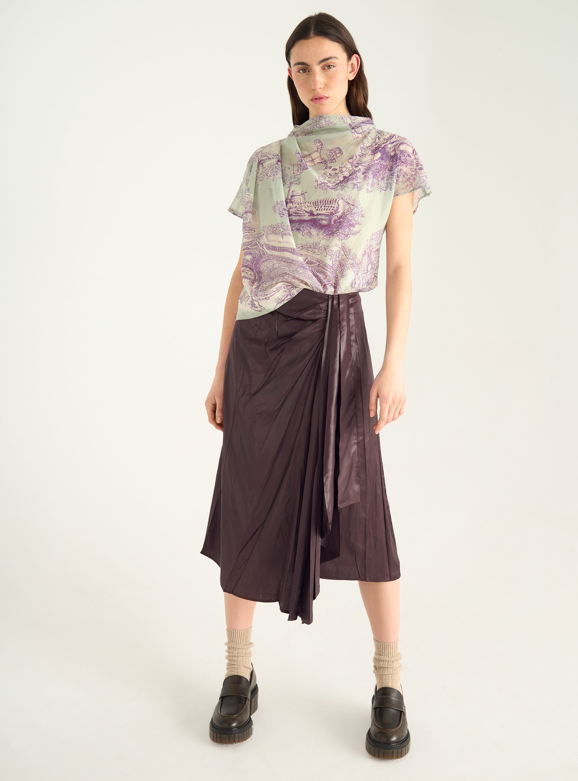 Draped blouse in cotton/silk voile