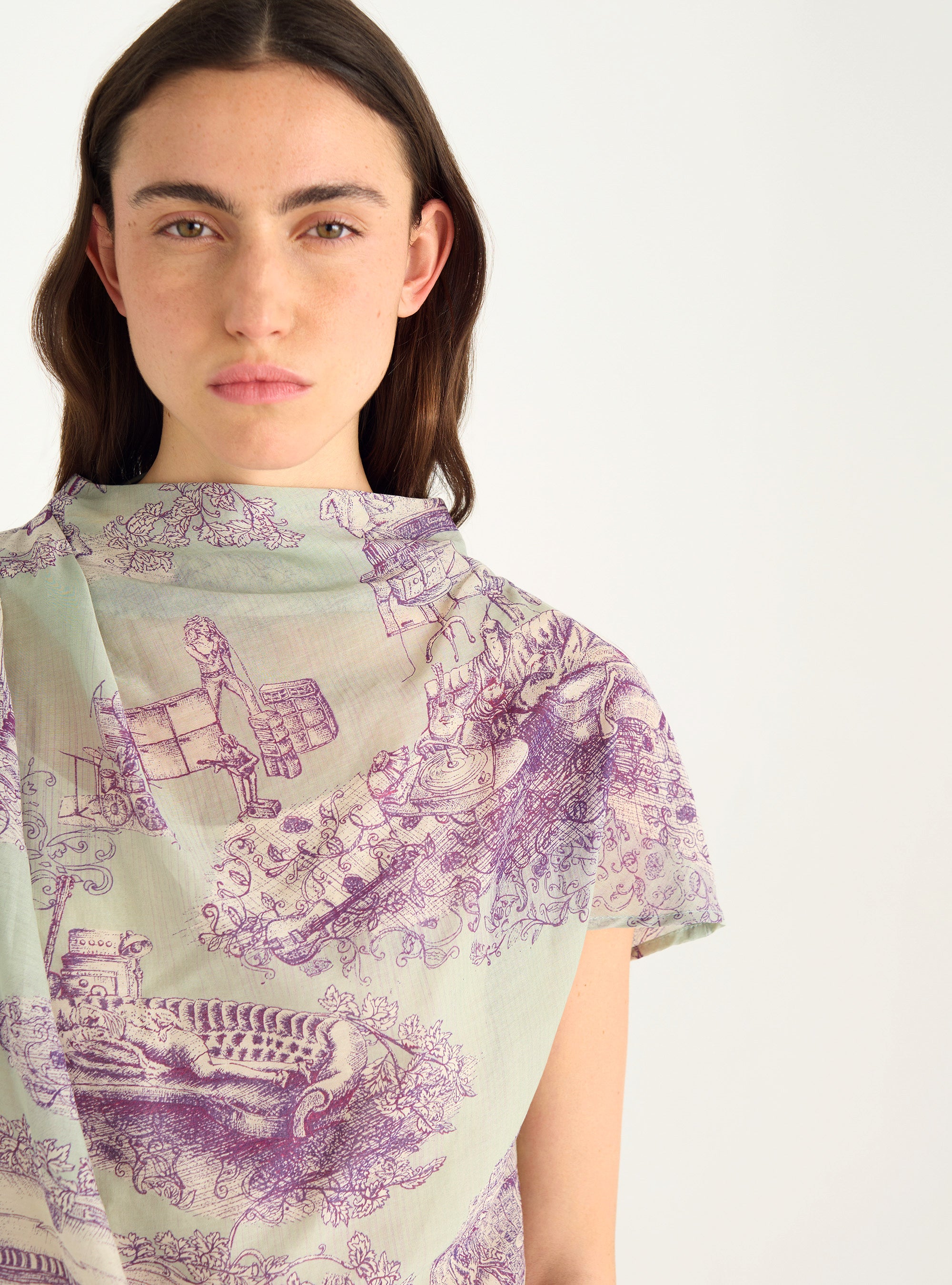 Draped blouse in cotton/silk voile