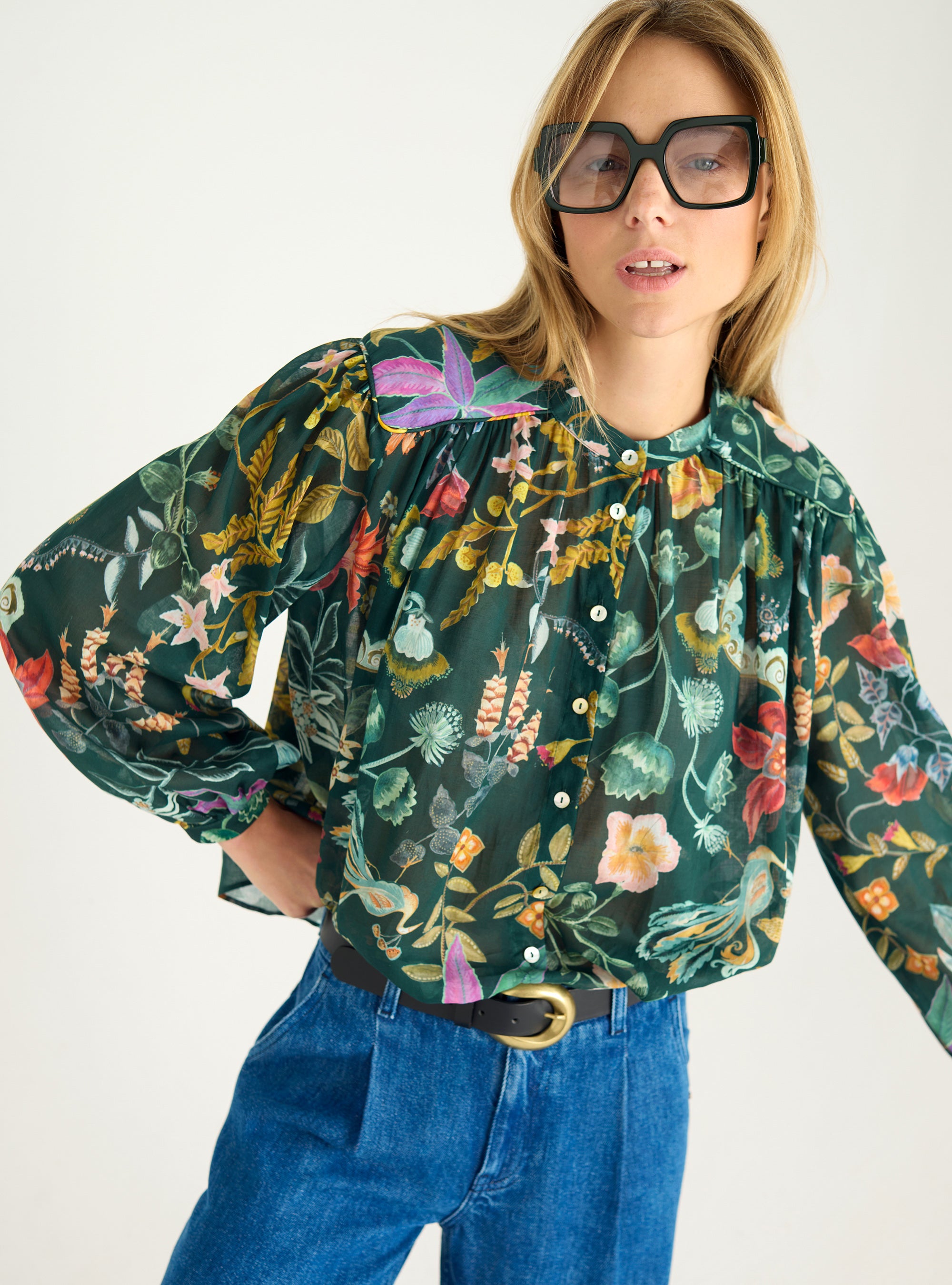 Printed cotton voile shirt