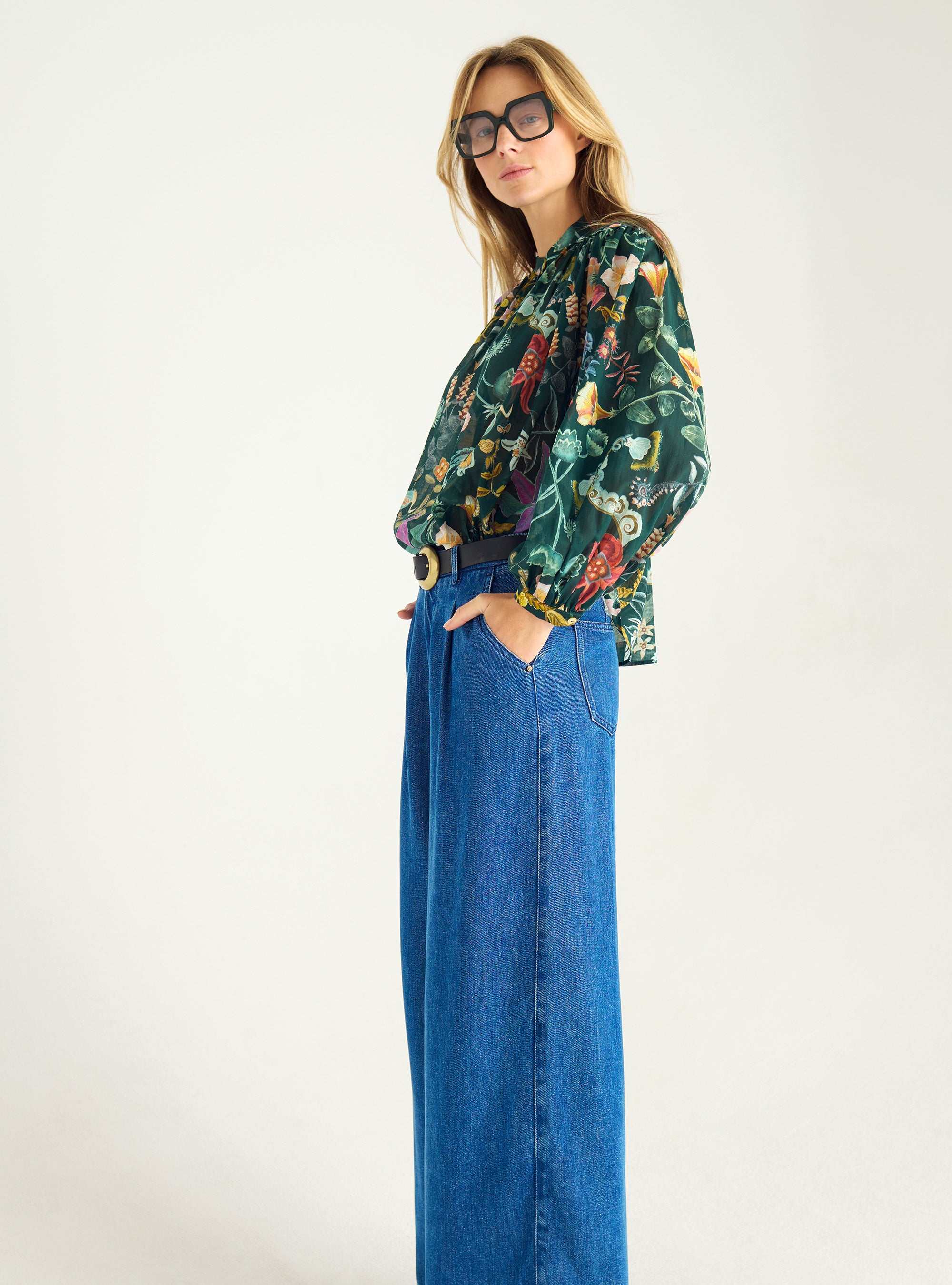 Printed cotton voile shirt