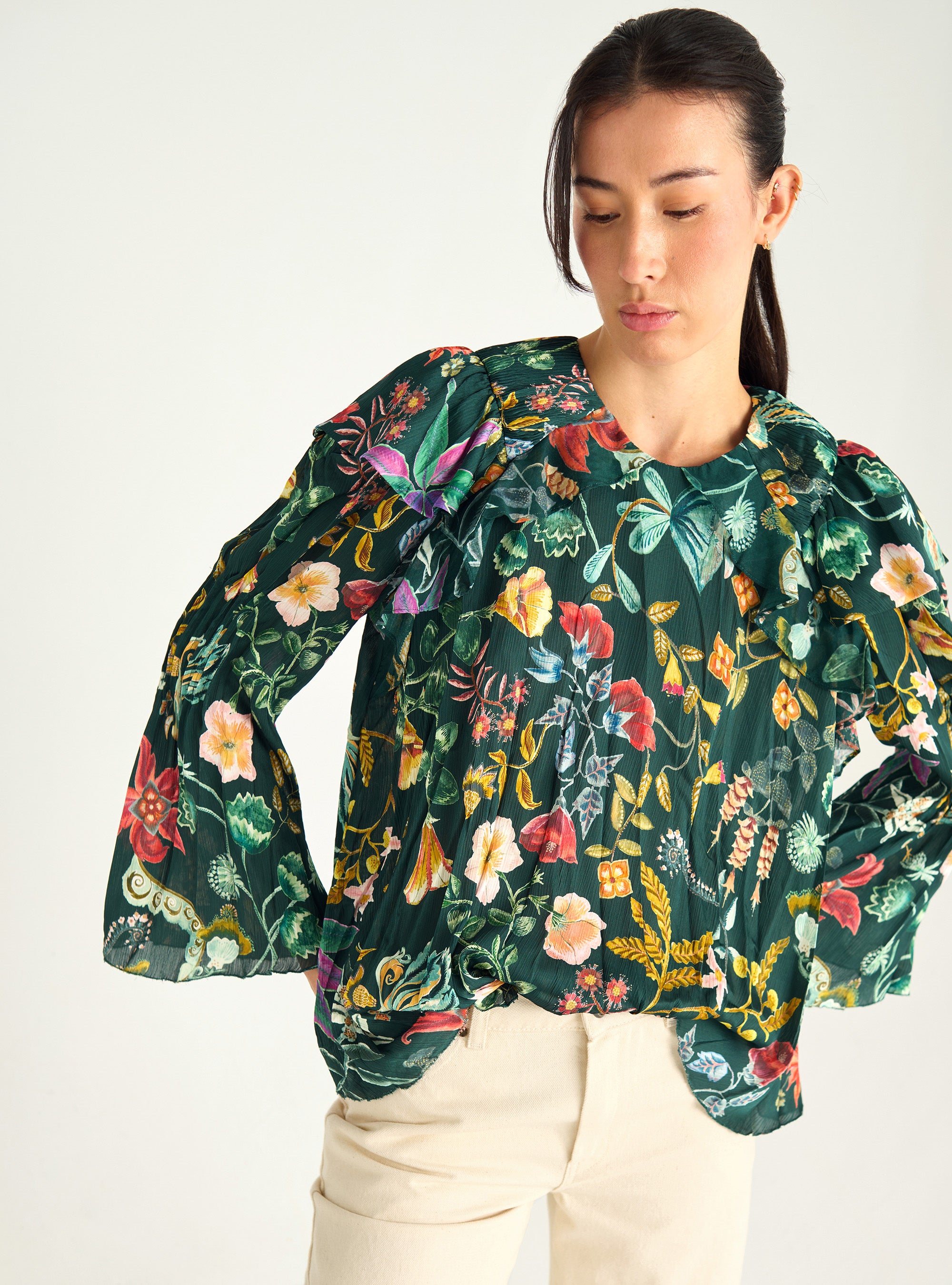 Printed blouse with ruffles