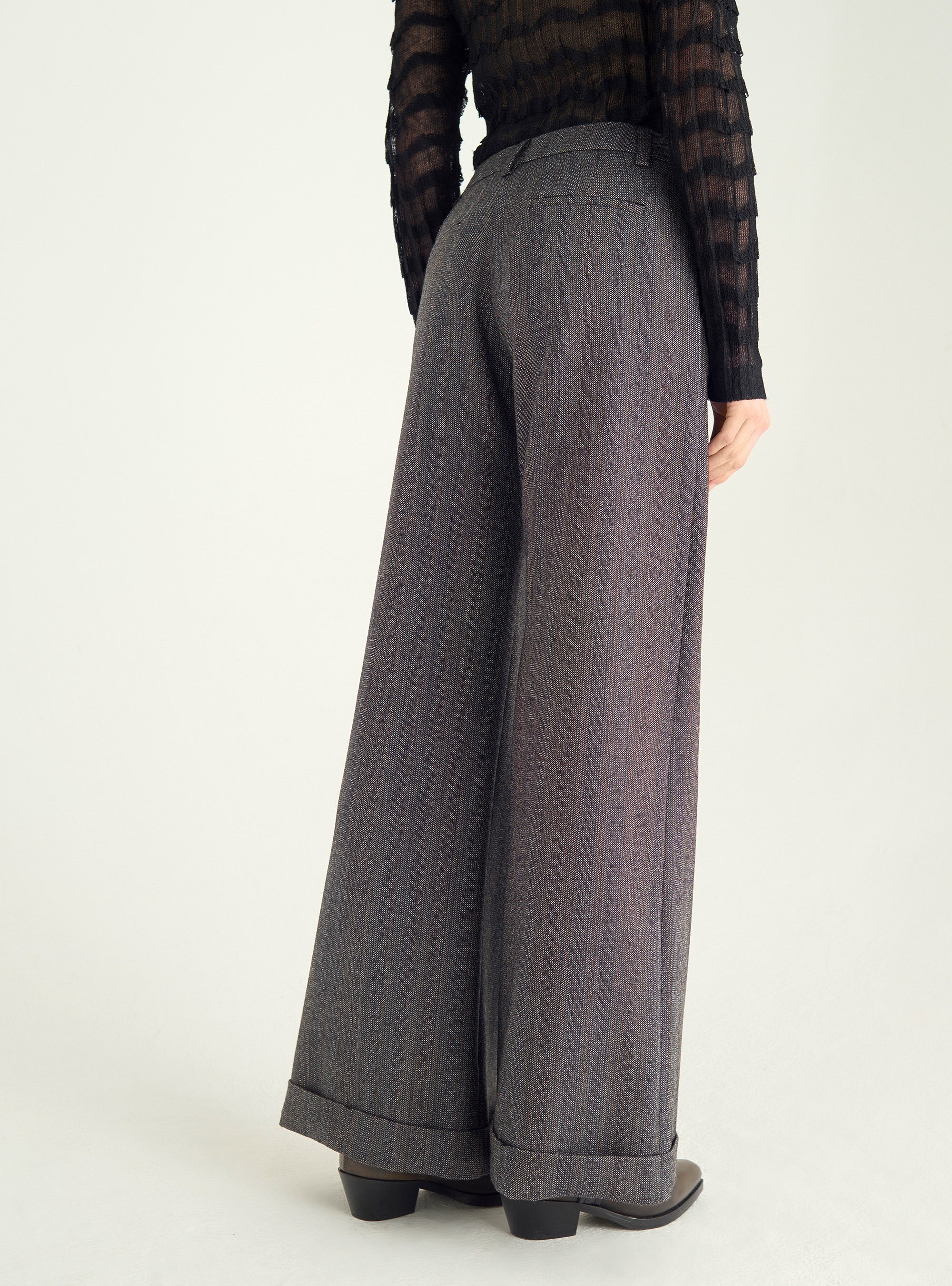 Wide-legged textured tweed pants