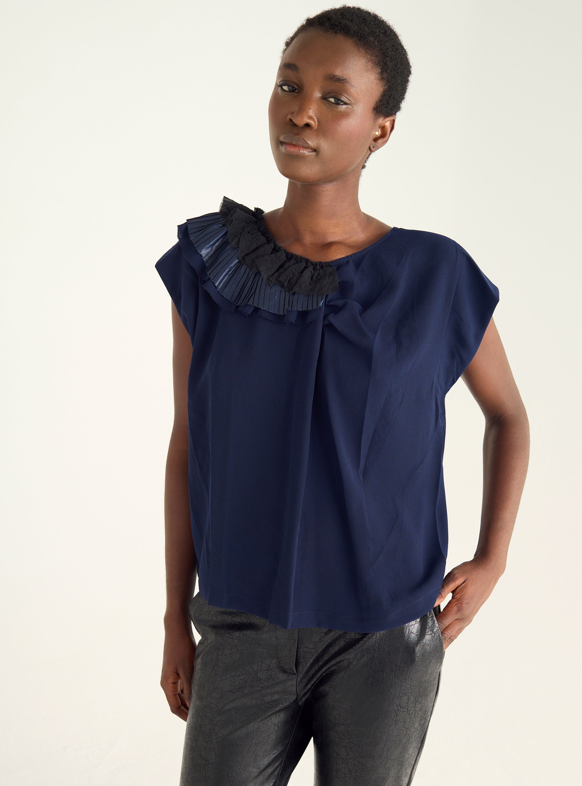 Pleated ruffle blouse