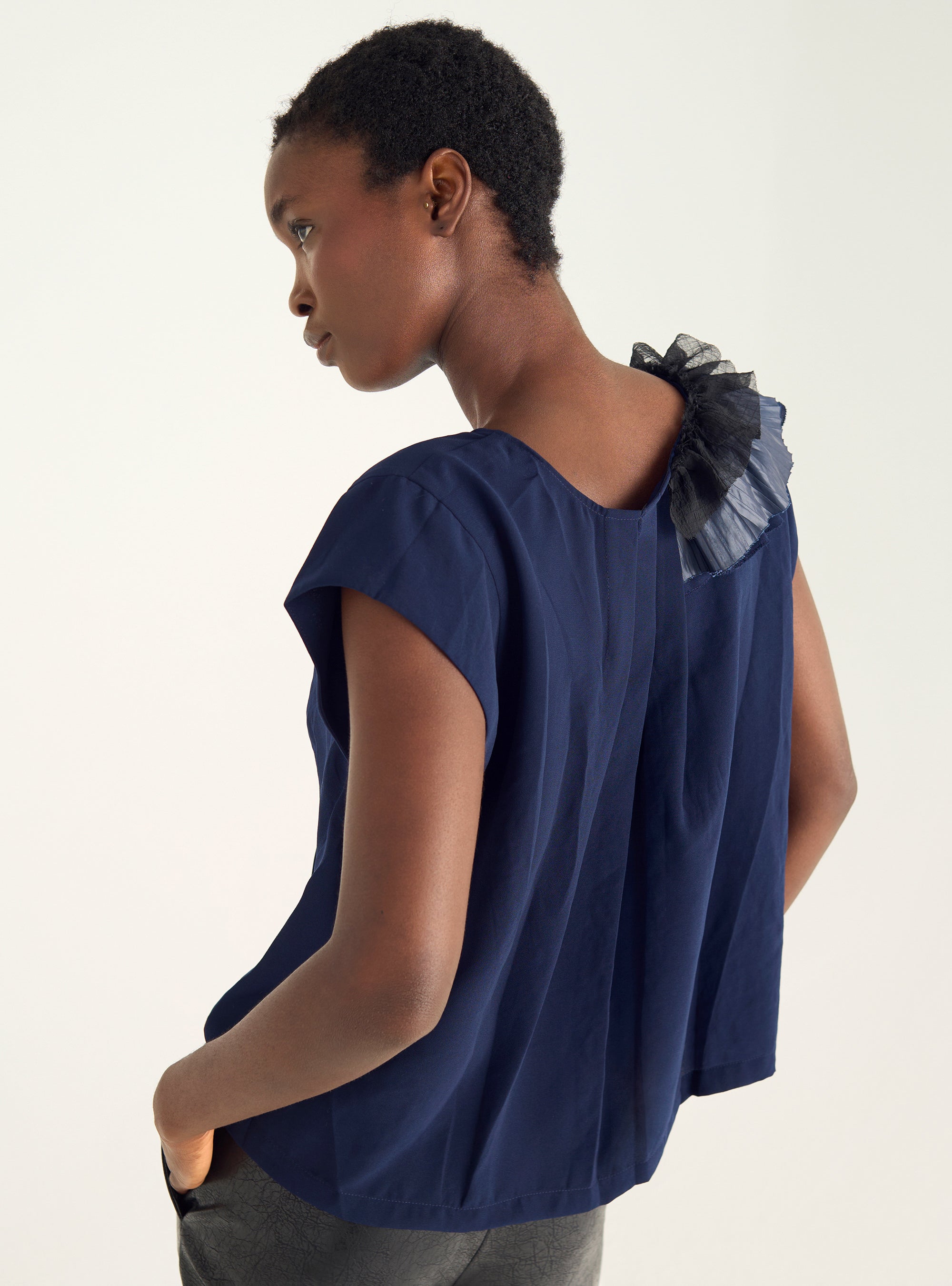 Pleated ruffle blouse