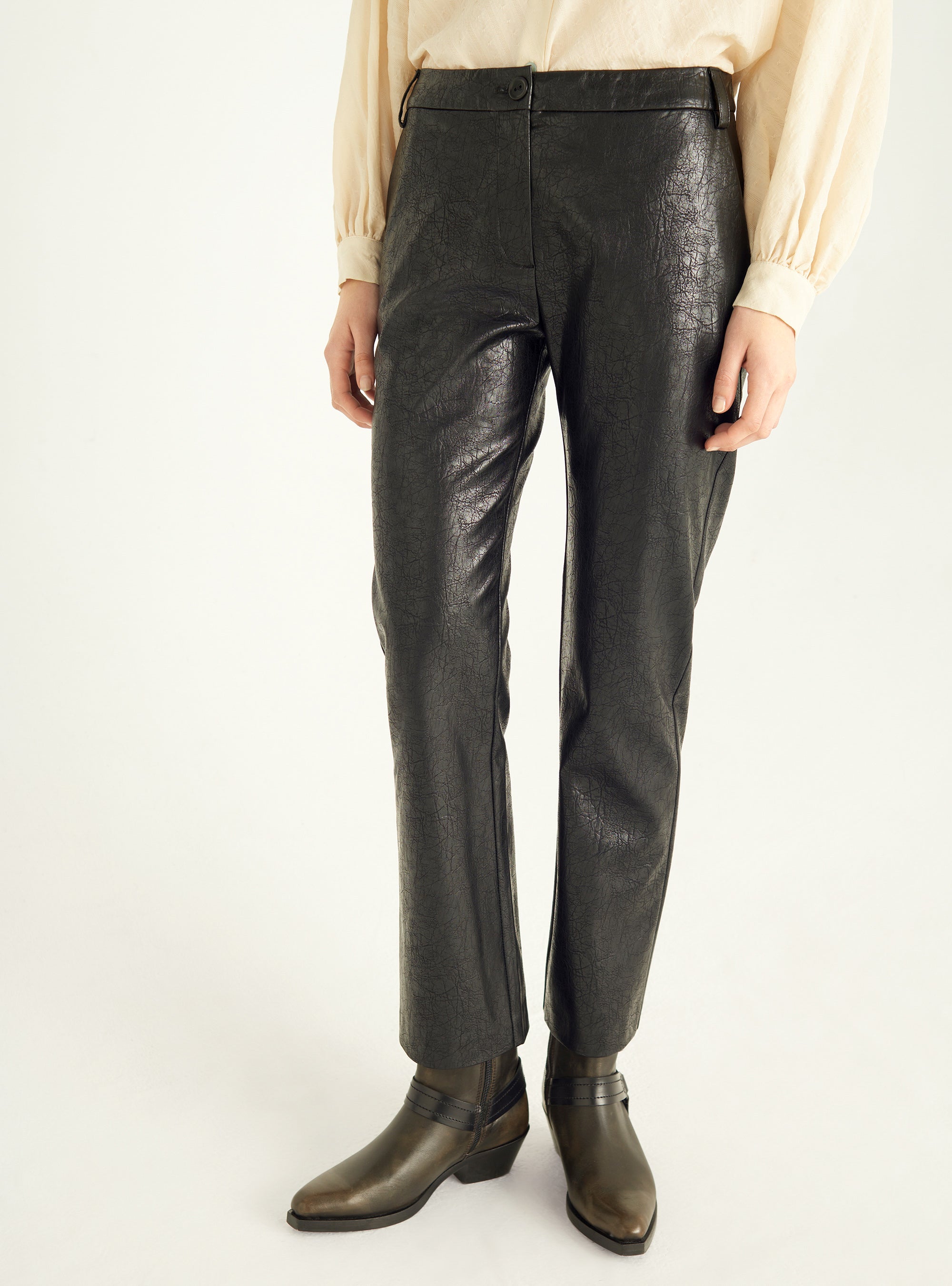 Faux leather flared pants