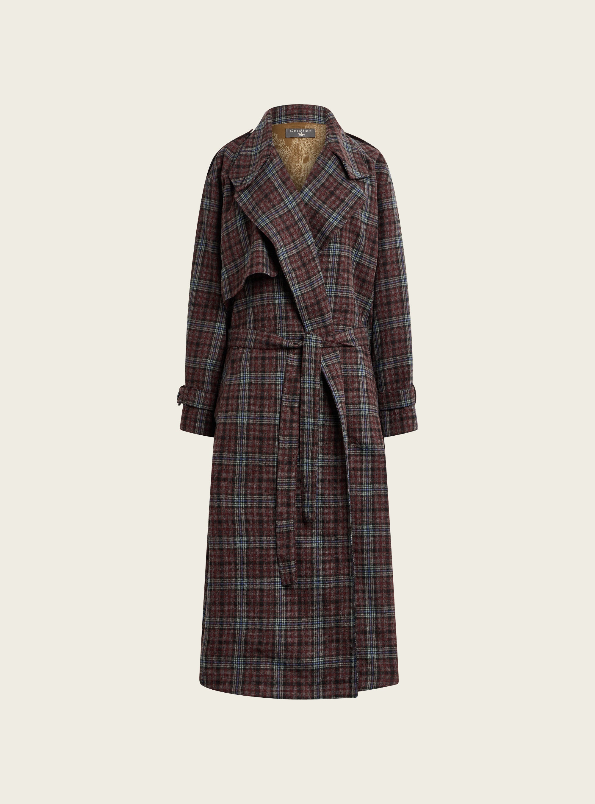 Wool & cotton checked trench coat