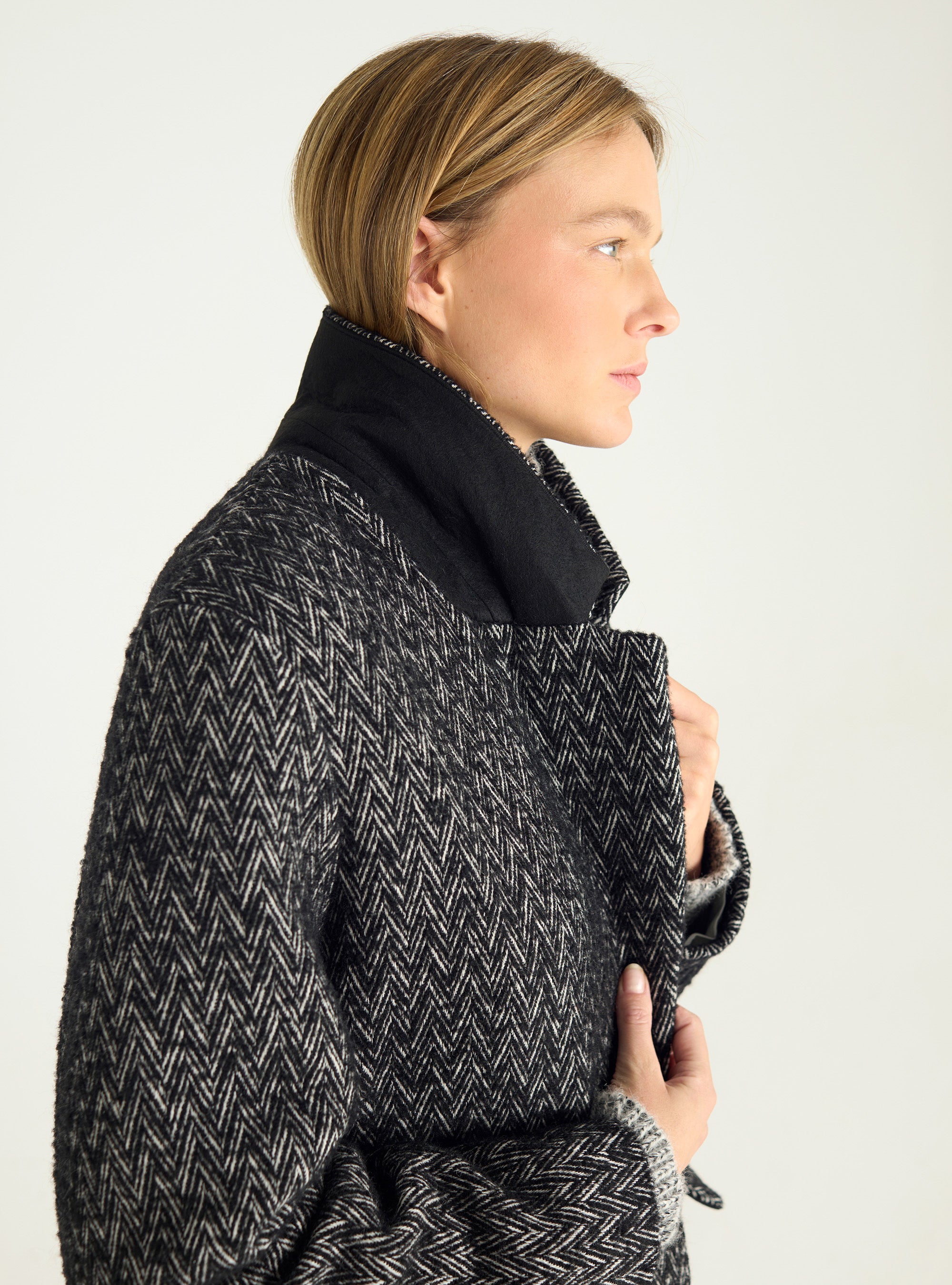 Long wool herringbone coat