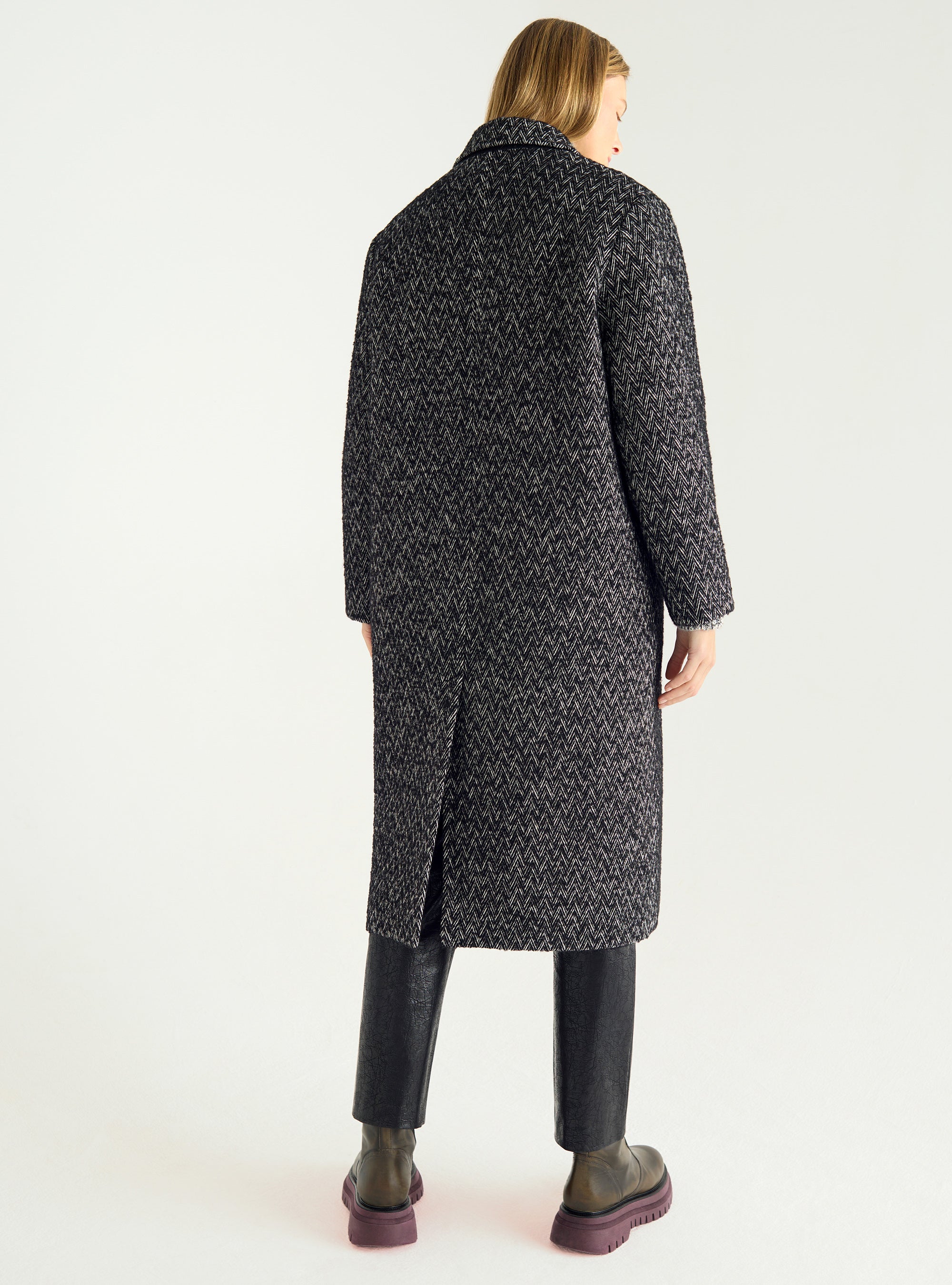 Long wool herringbone coat
