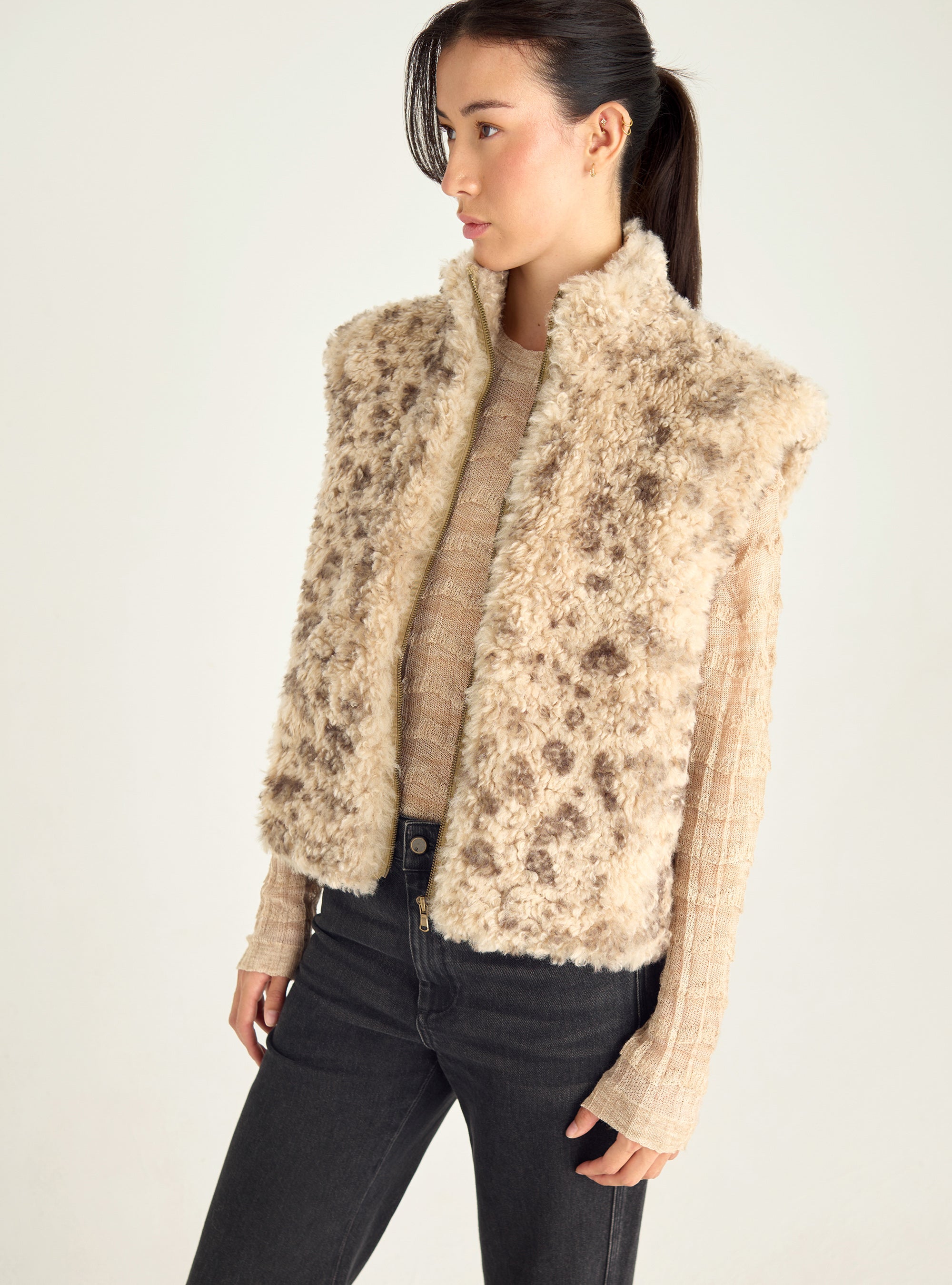 Sleeveless faux fur vest