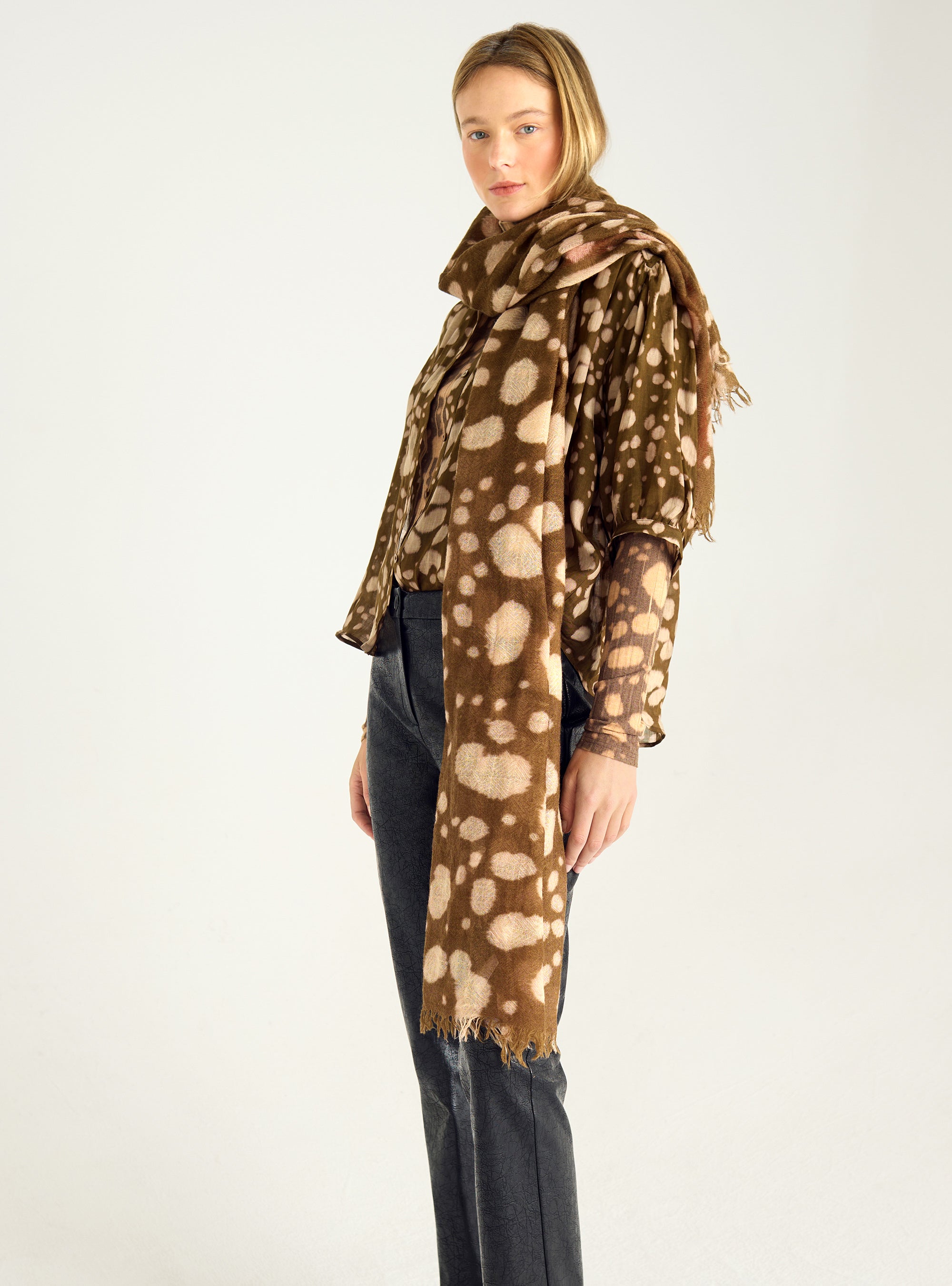 Exclusive printed wool scarf "Wild Watercolor"