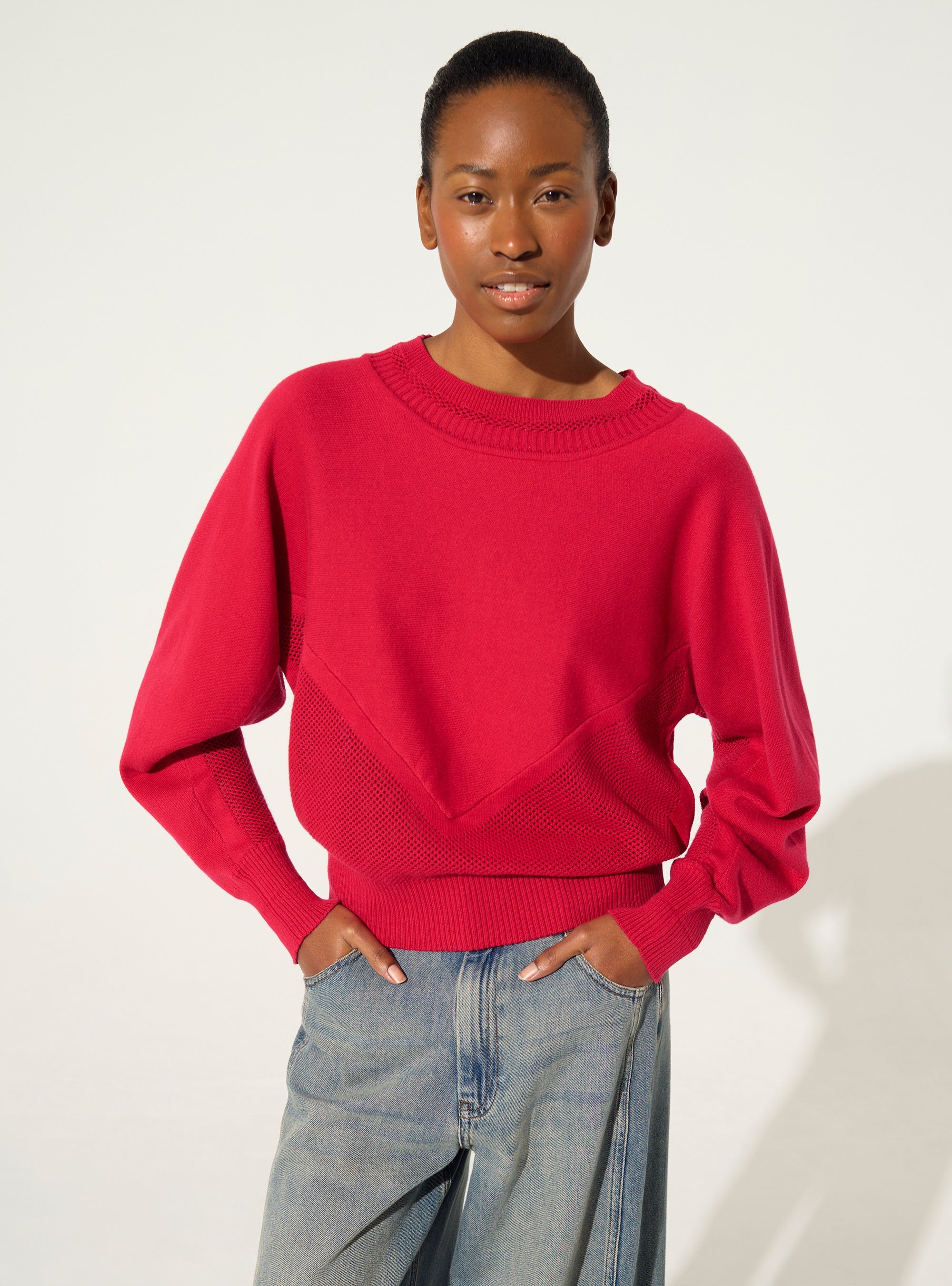 Red cotton and cashmere sweater