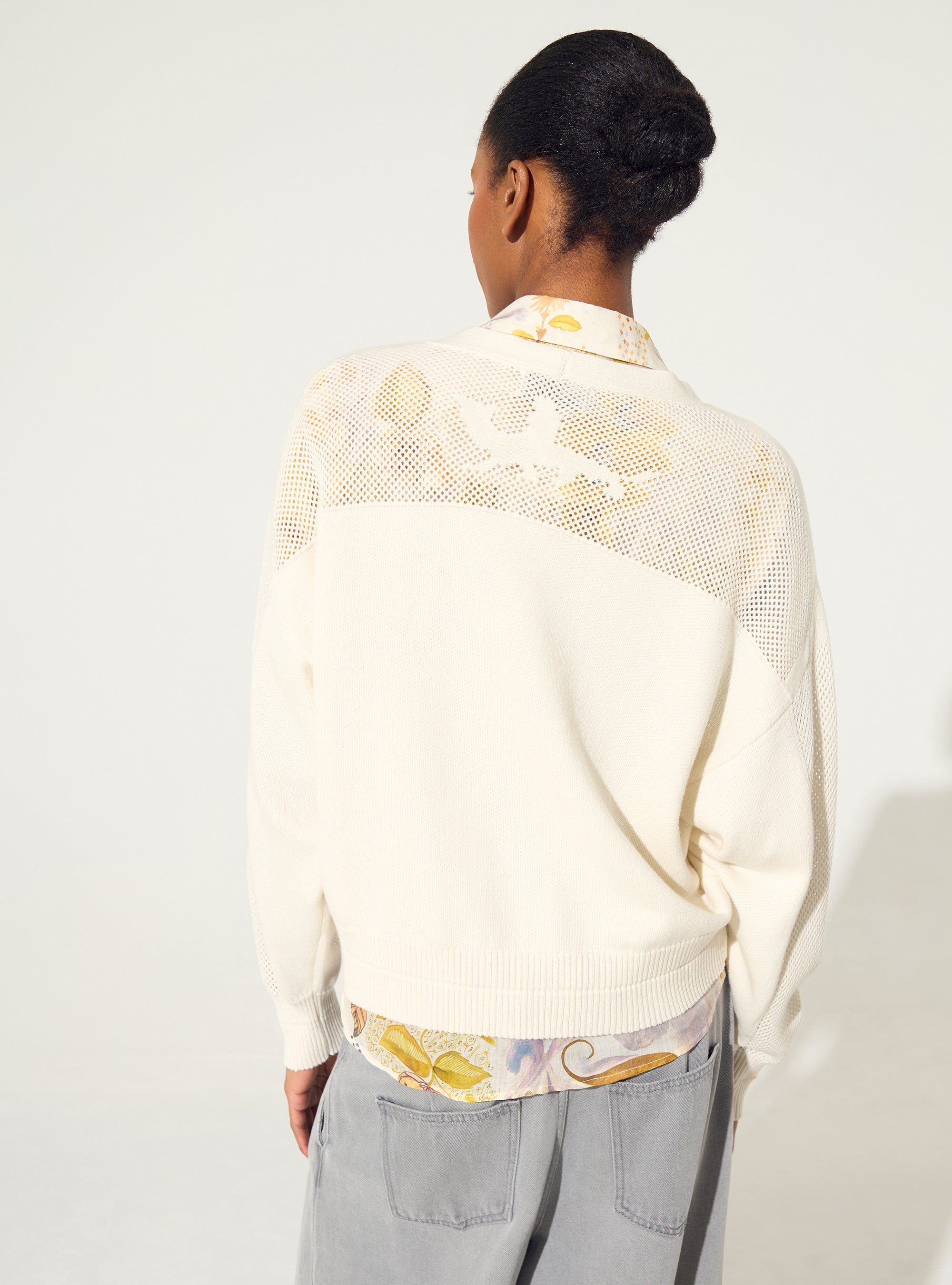 Ecru cotton and cashmere cardigan
