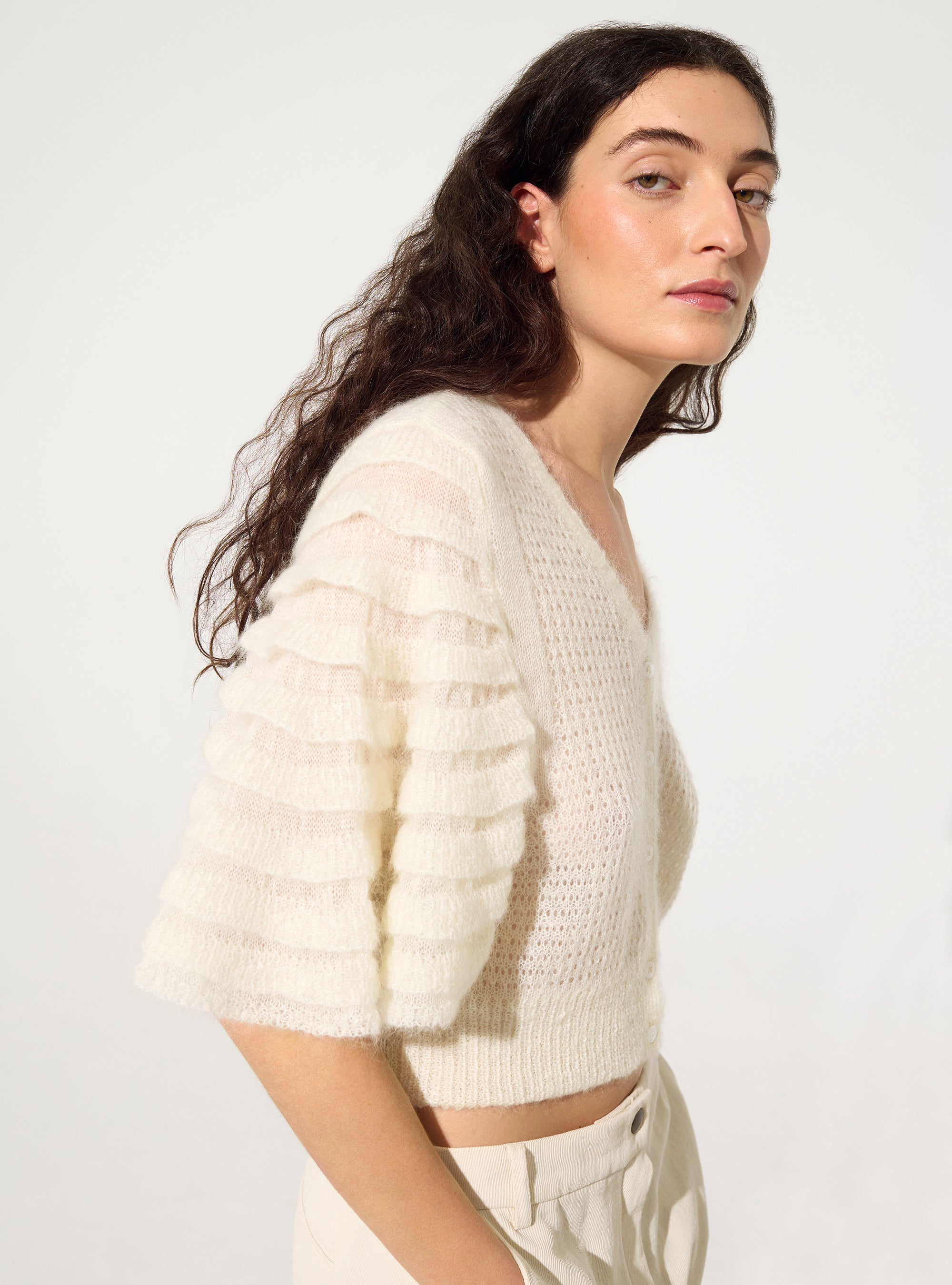 White mohair and wool cardigan