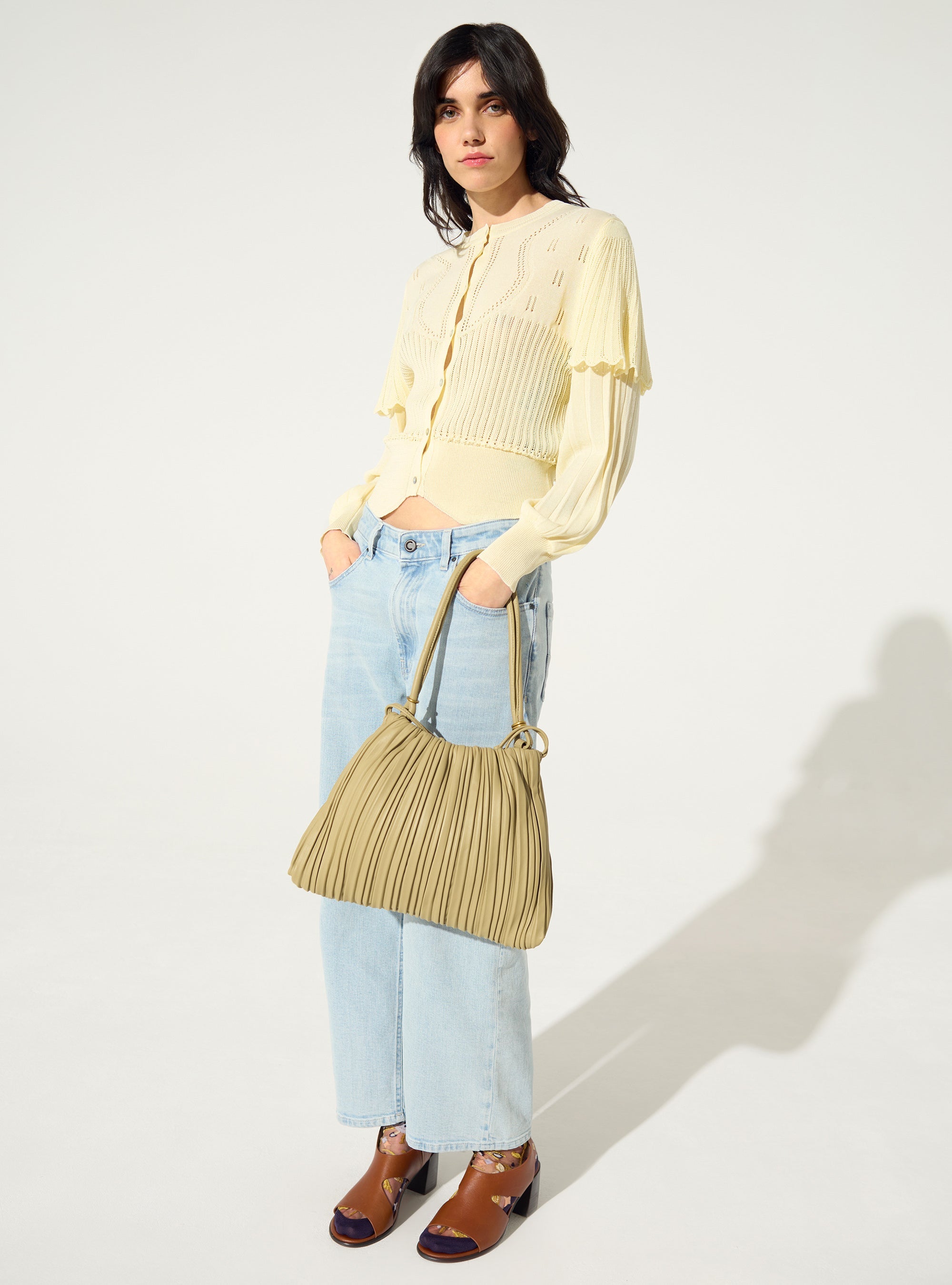 Ecru pleated cardigan