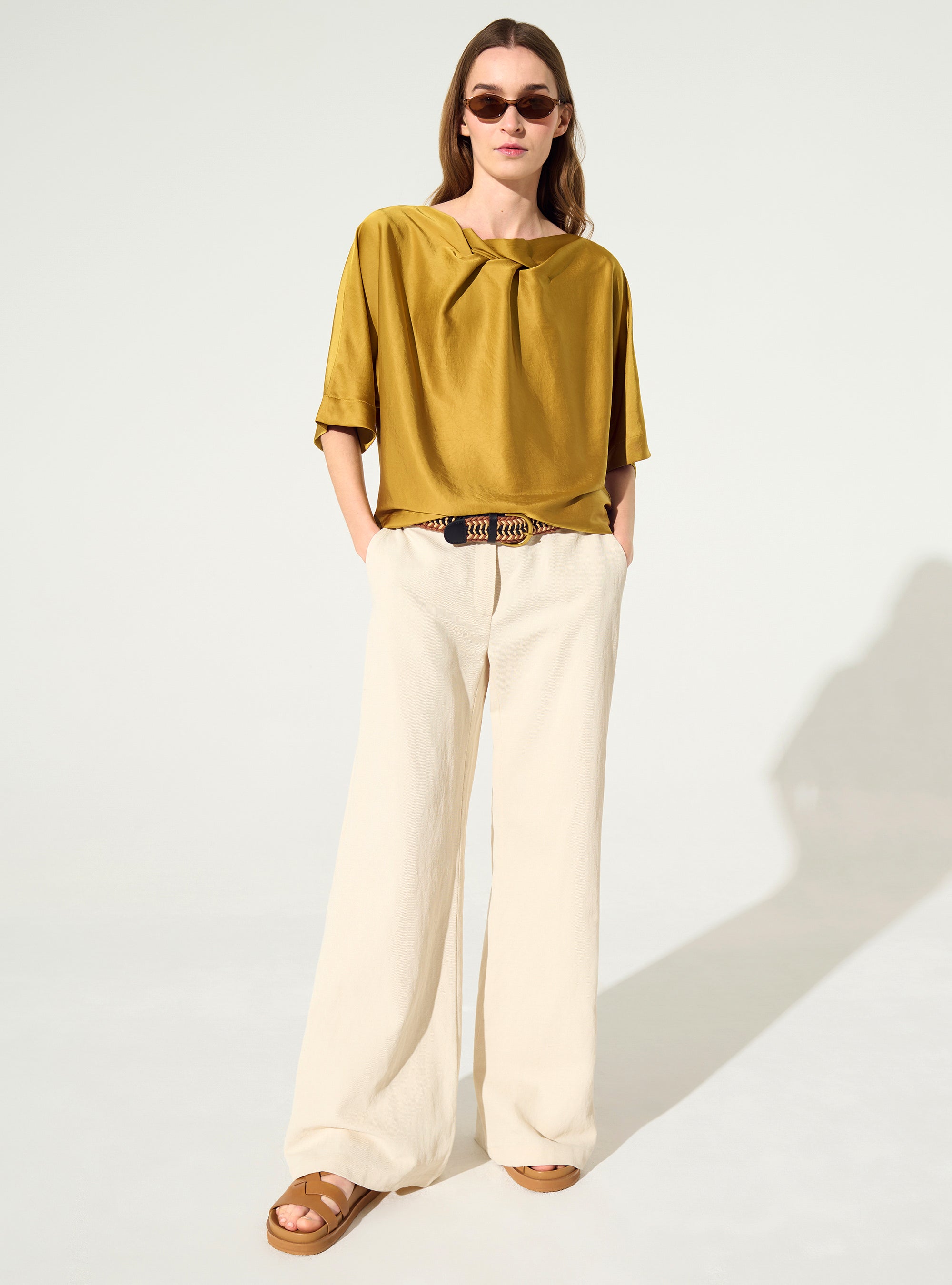 Yellow loose satin blouse