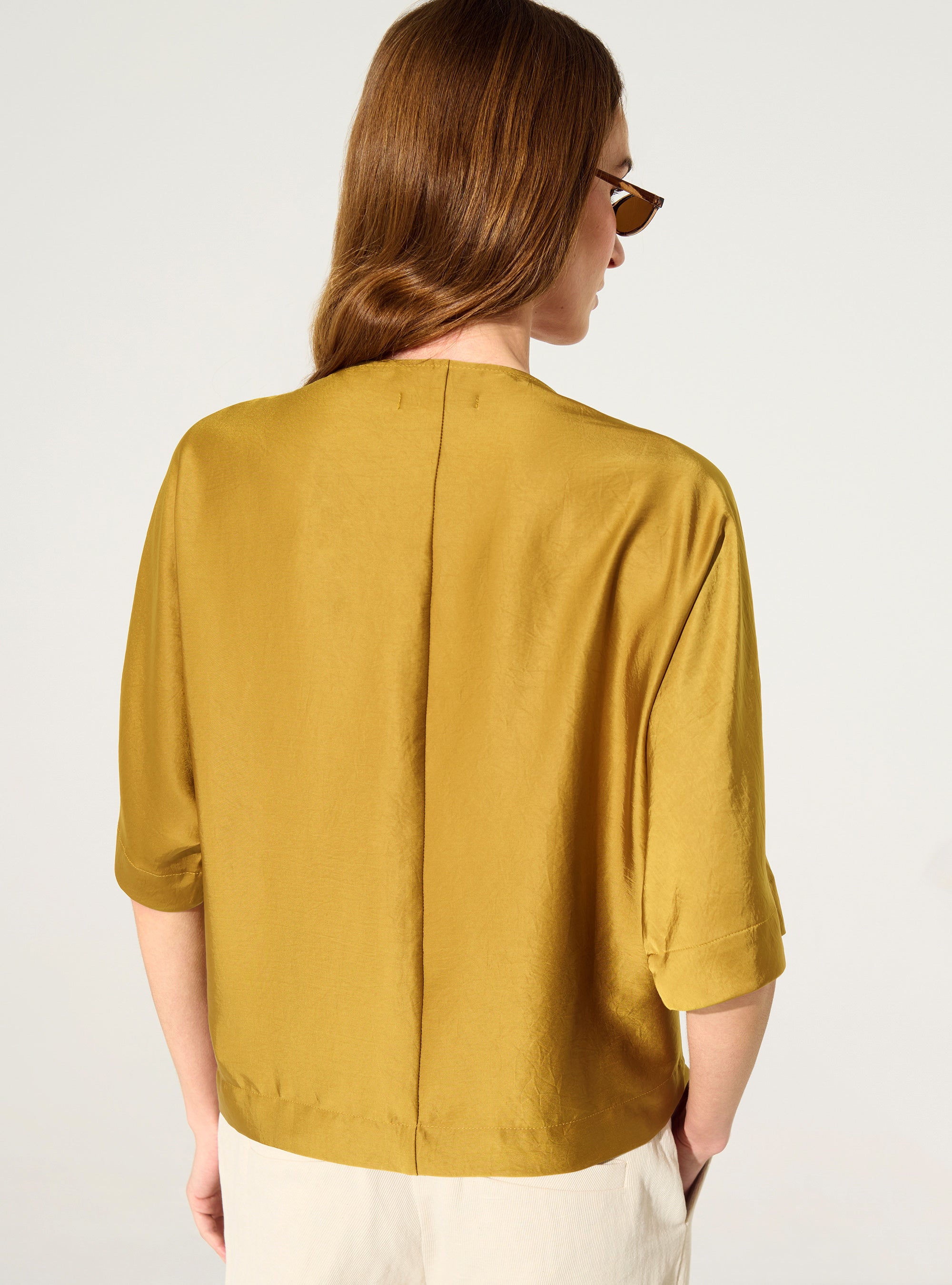 Yellow loose satin blouse