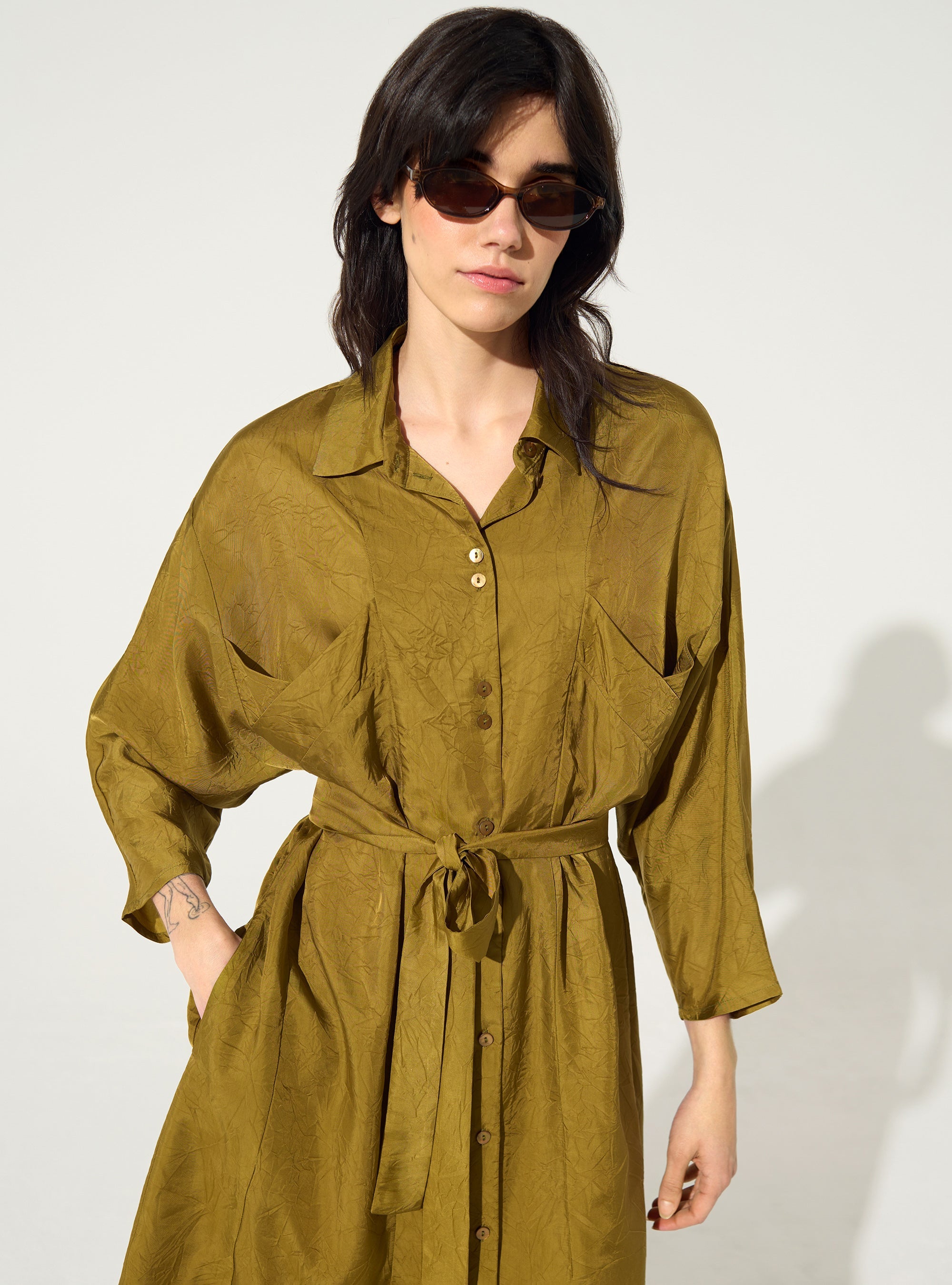 Loose green cupro dress