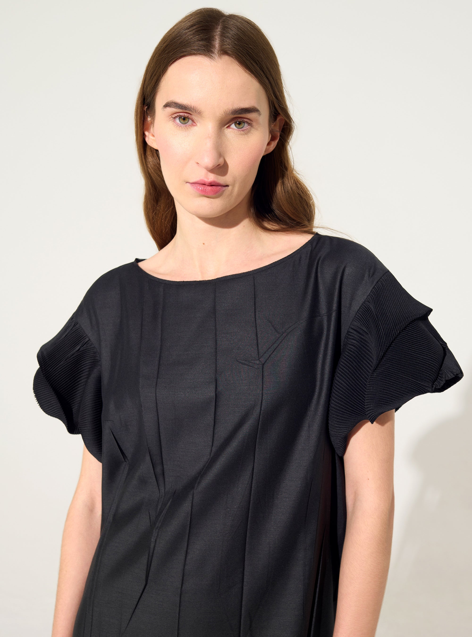 Straight black pleated dress