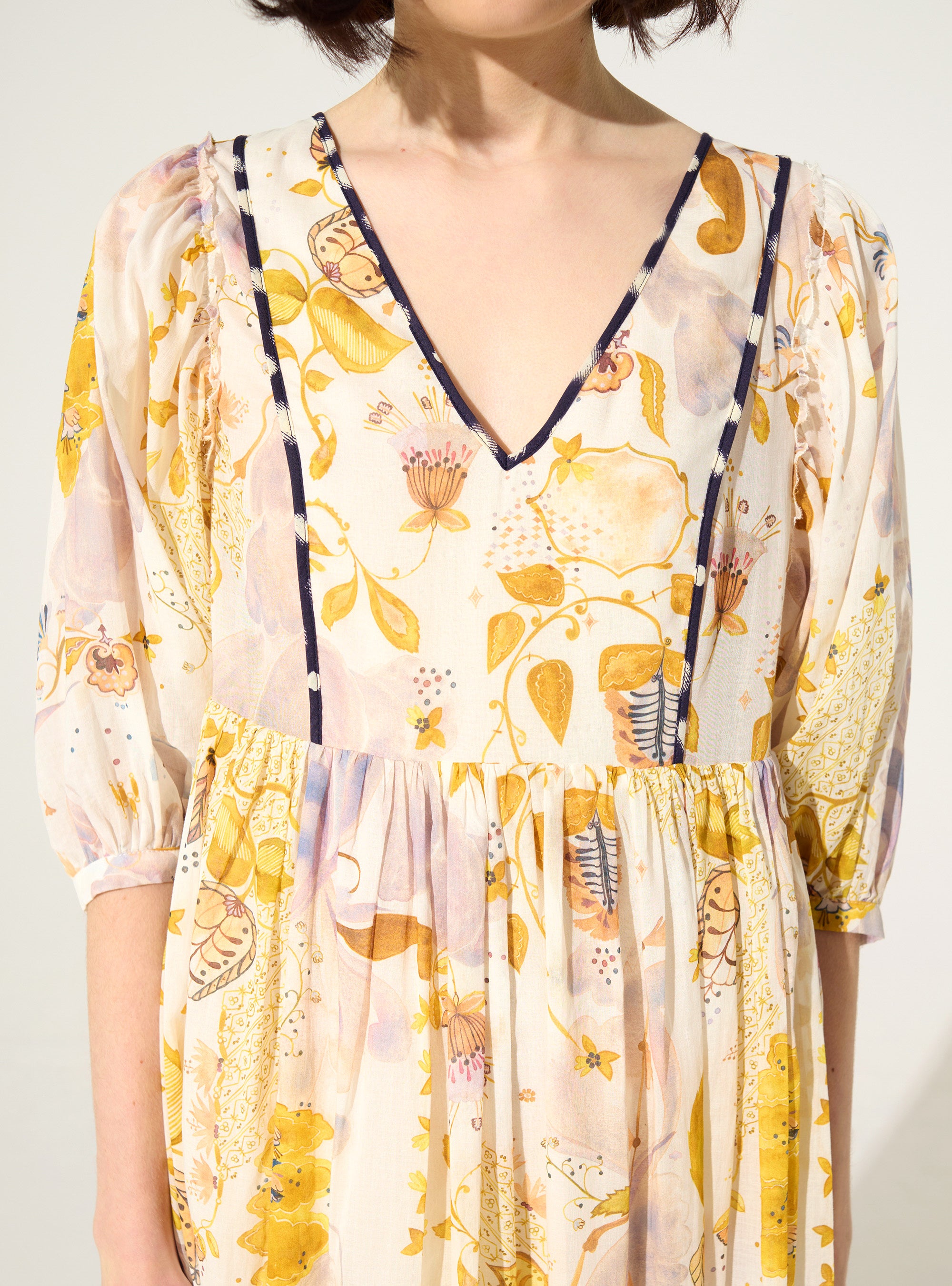 Loose printed white cotton dress
