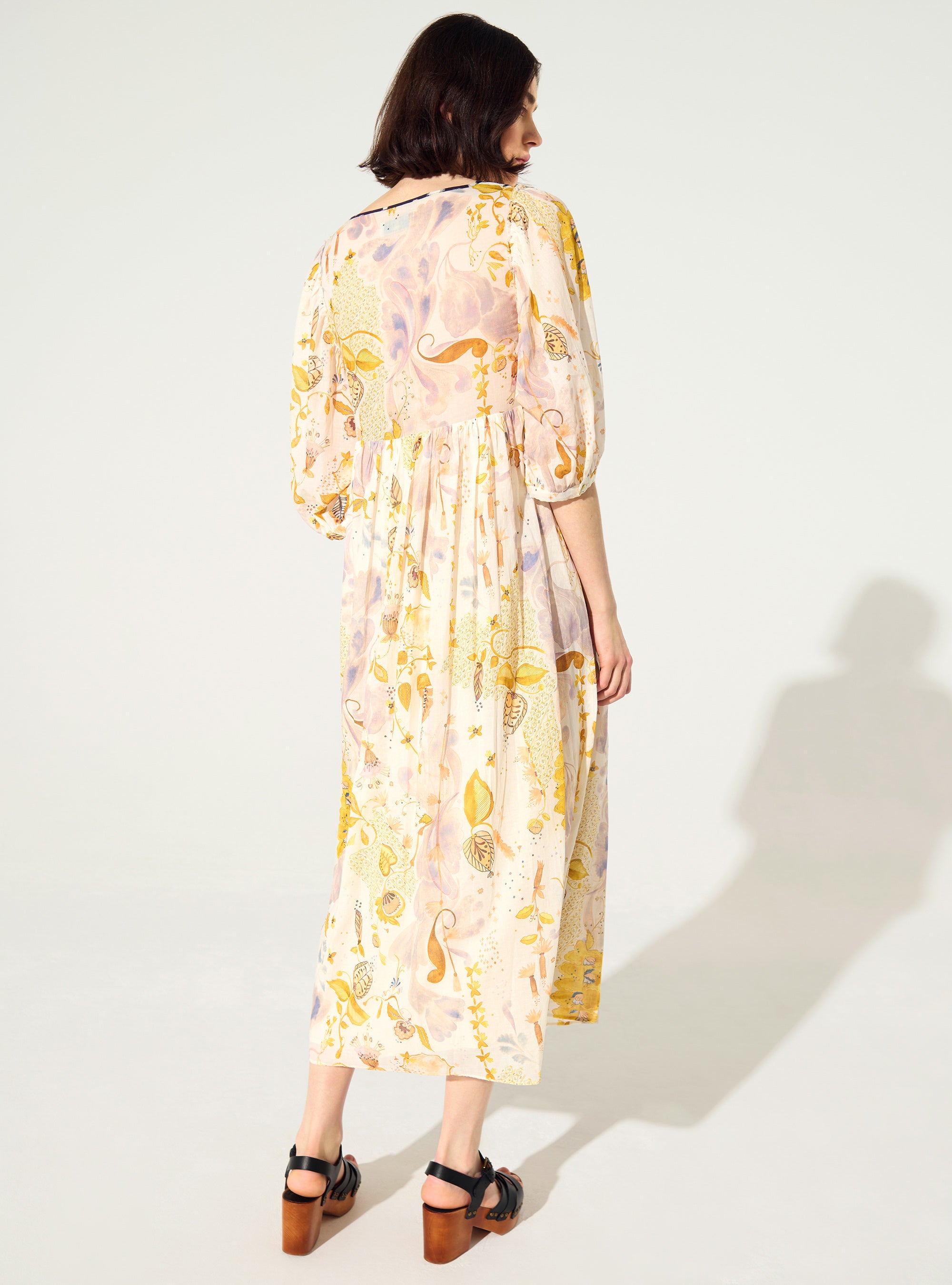 Loose printed white cotton dress