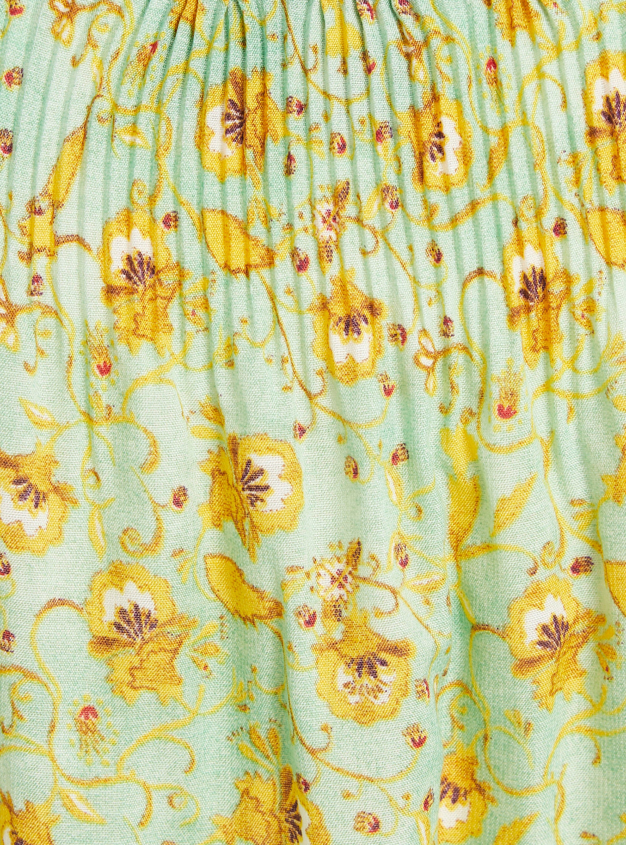 Oversized pleated blouse with green print