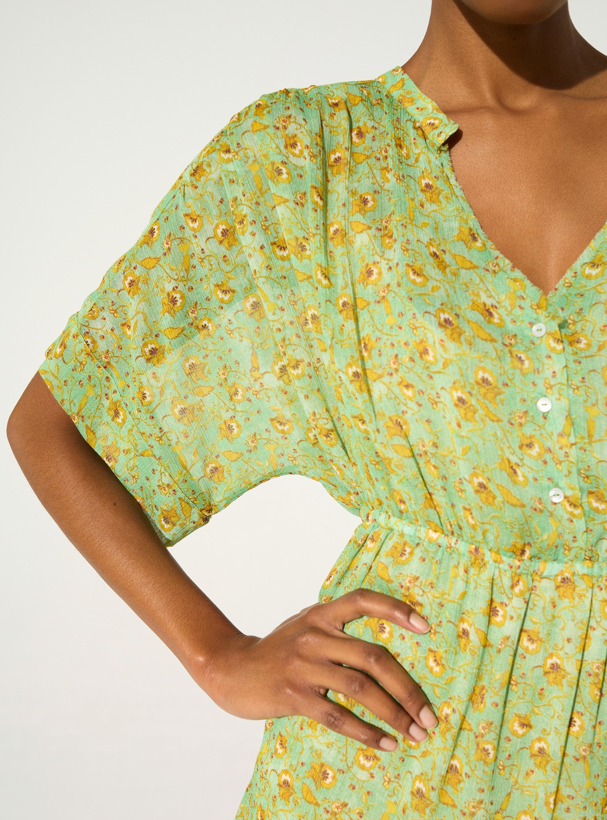 Green print fitted dress