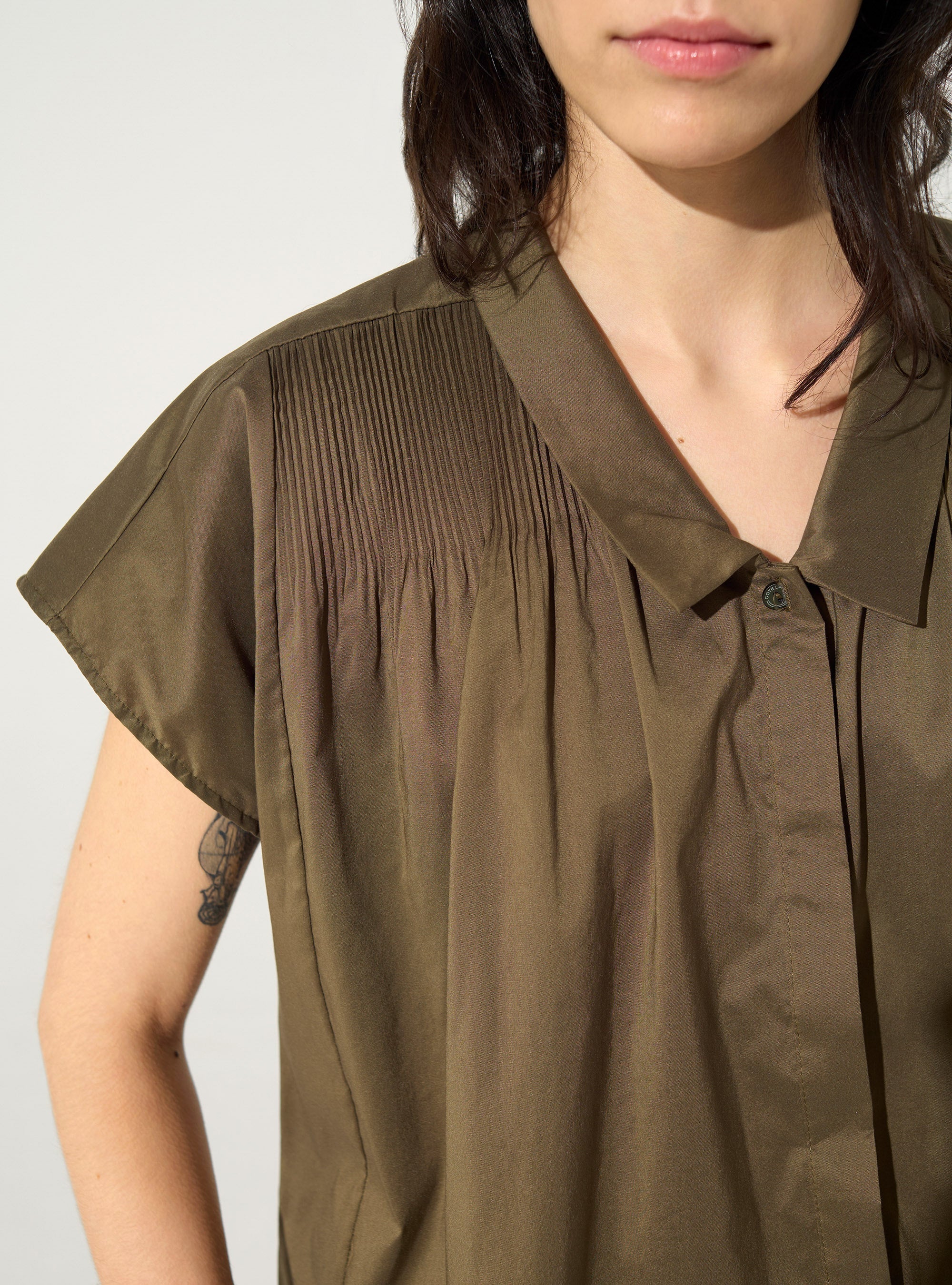 Khaki pleated shirt