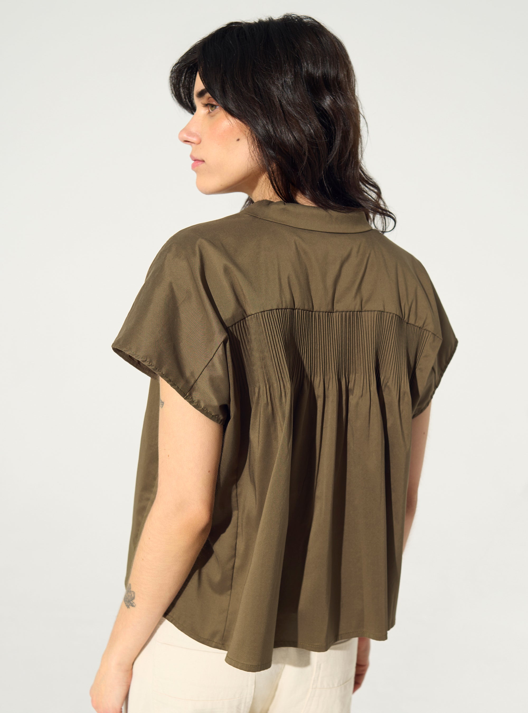Khaki pleated shirt