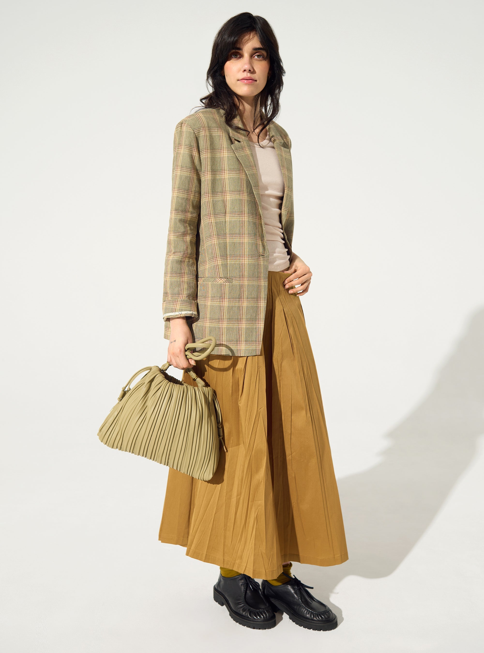 Brown cotton pleated skirt