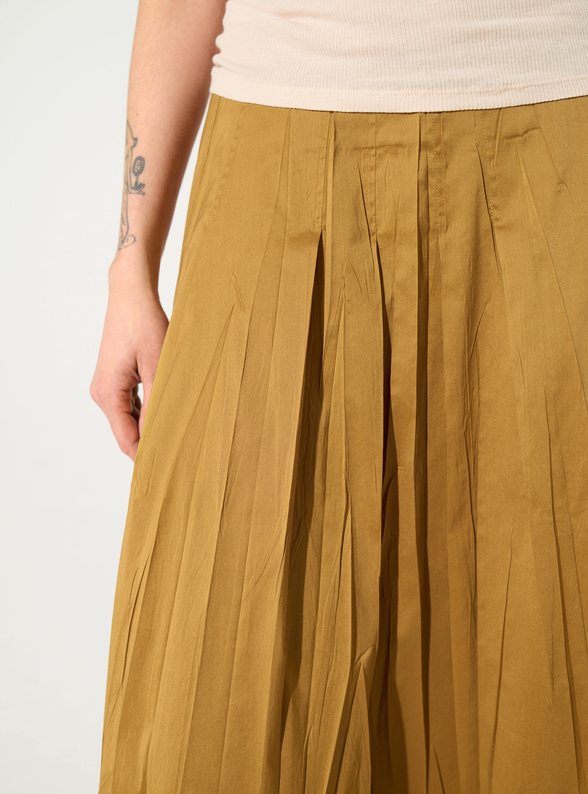 Brown cotton pleated skirt