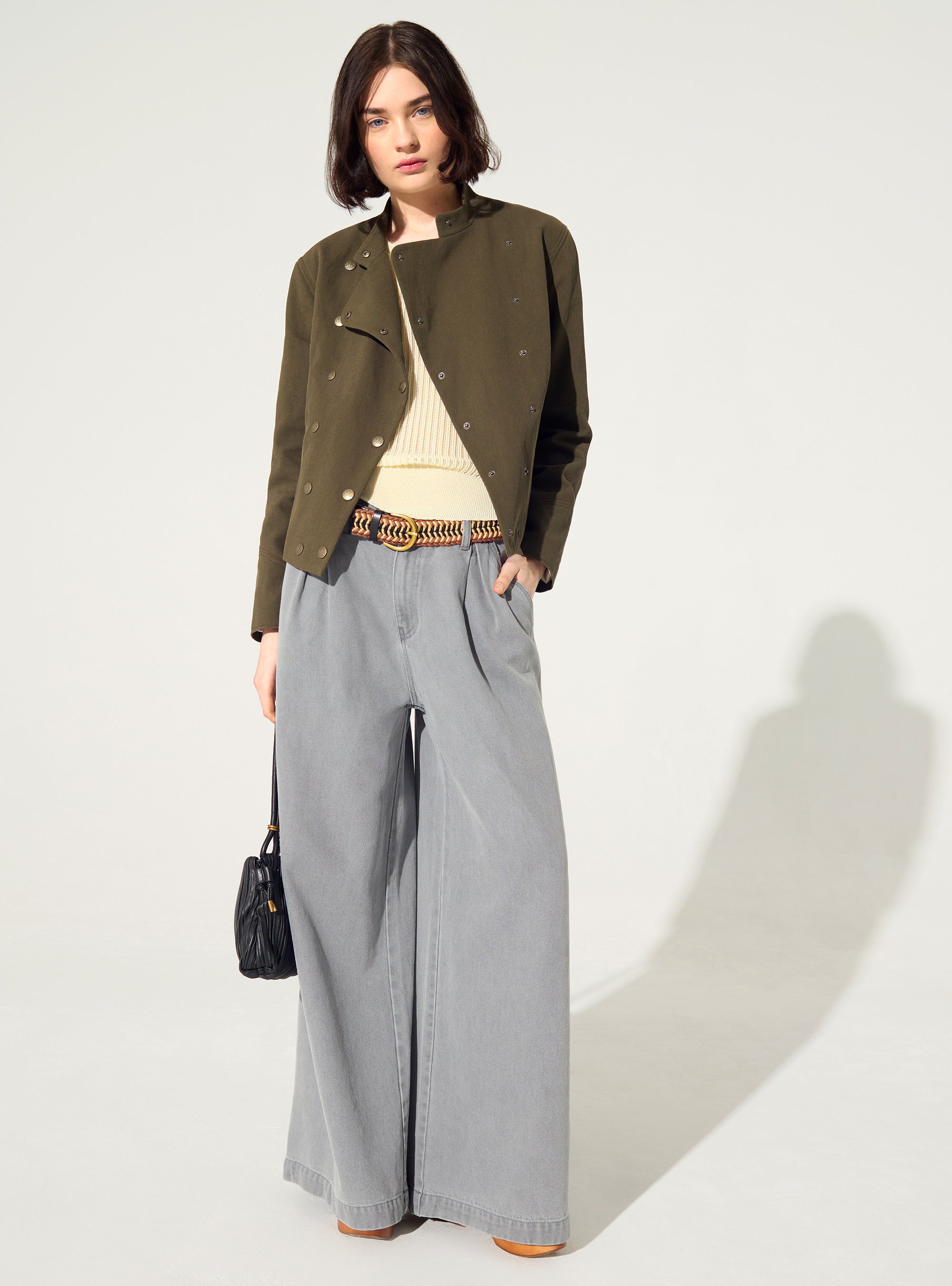 Fitted officer-style jacket in cotton and green linen