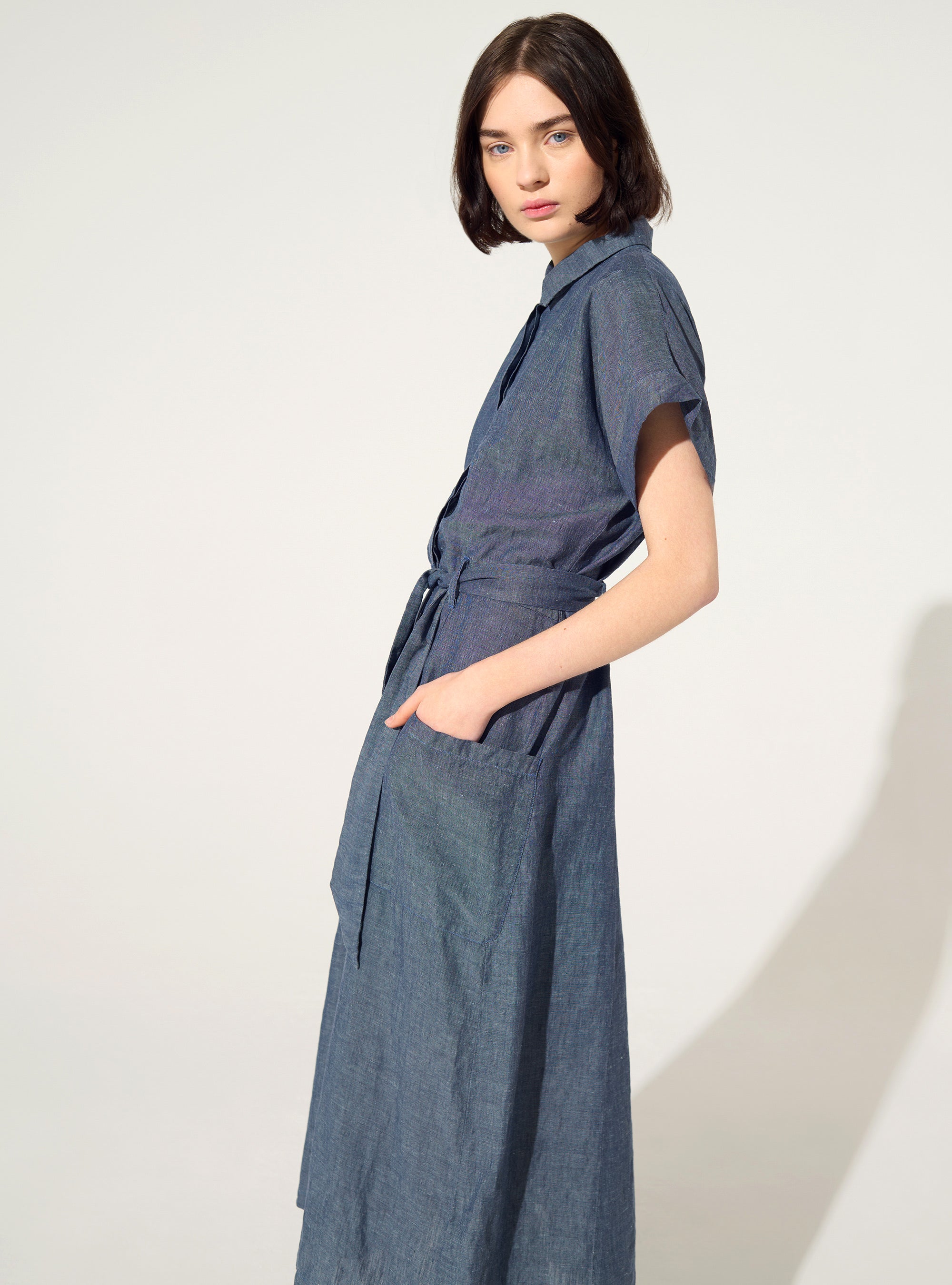 Loose linen and blue cotton dress