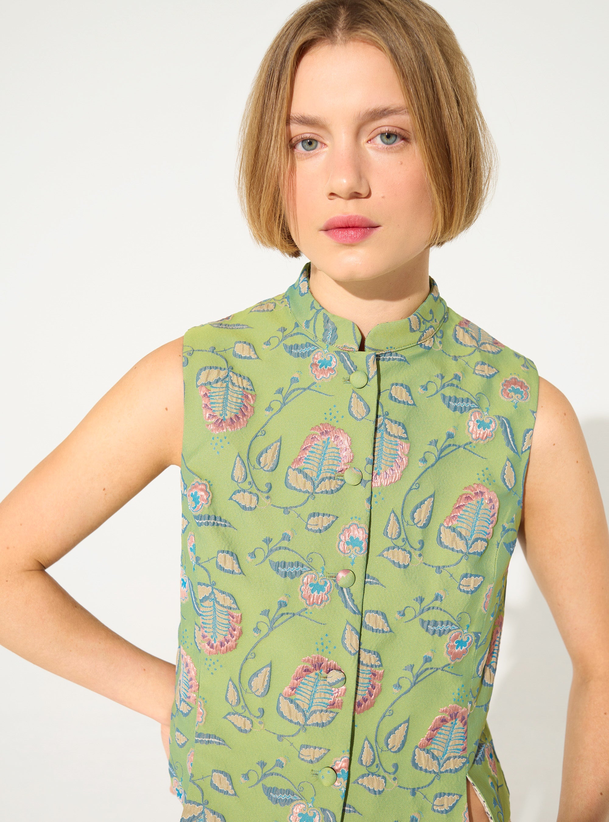 Fitted cardigan in green jacquard