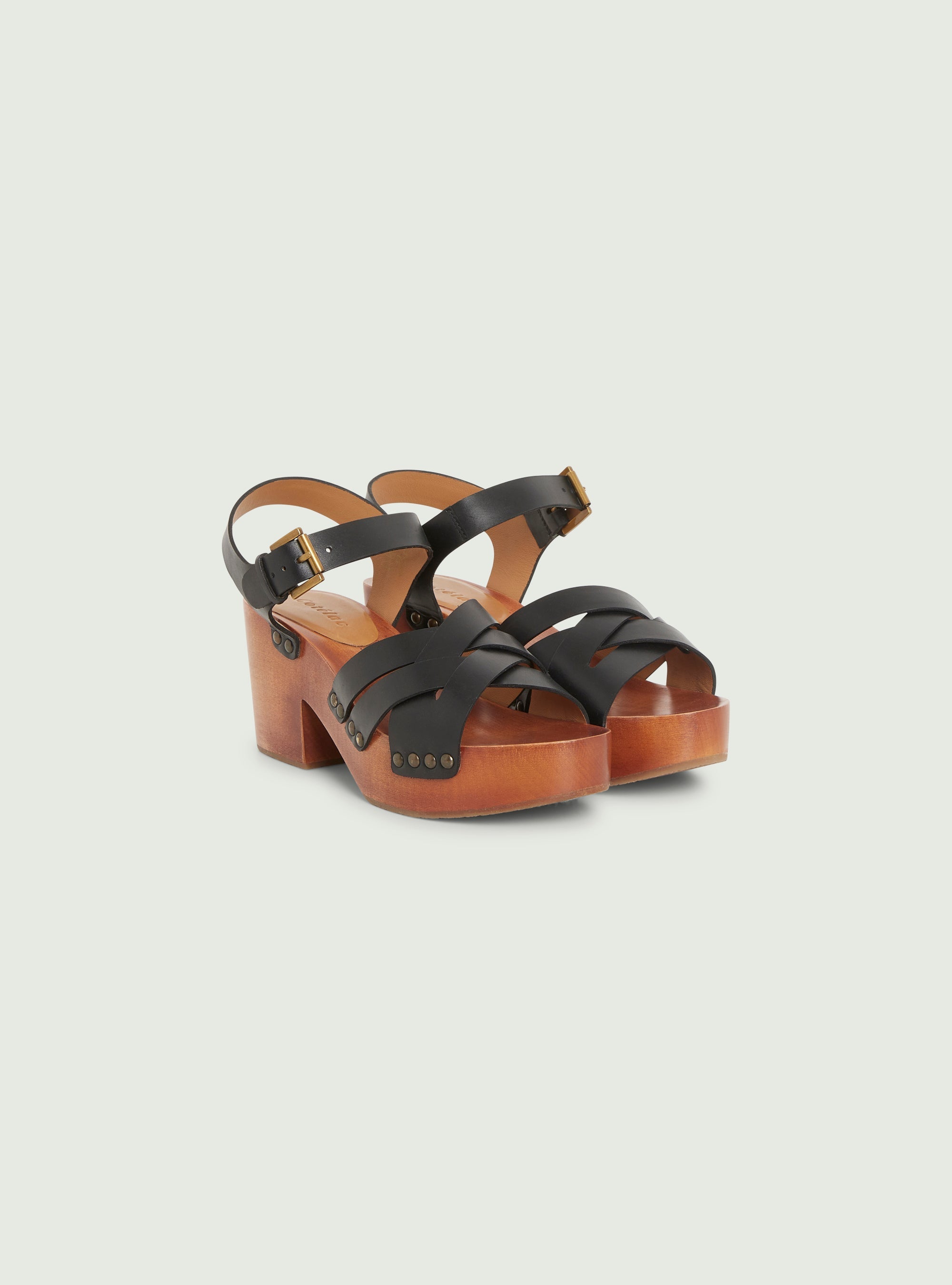 Black leather sandals